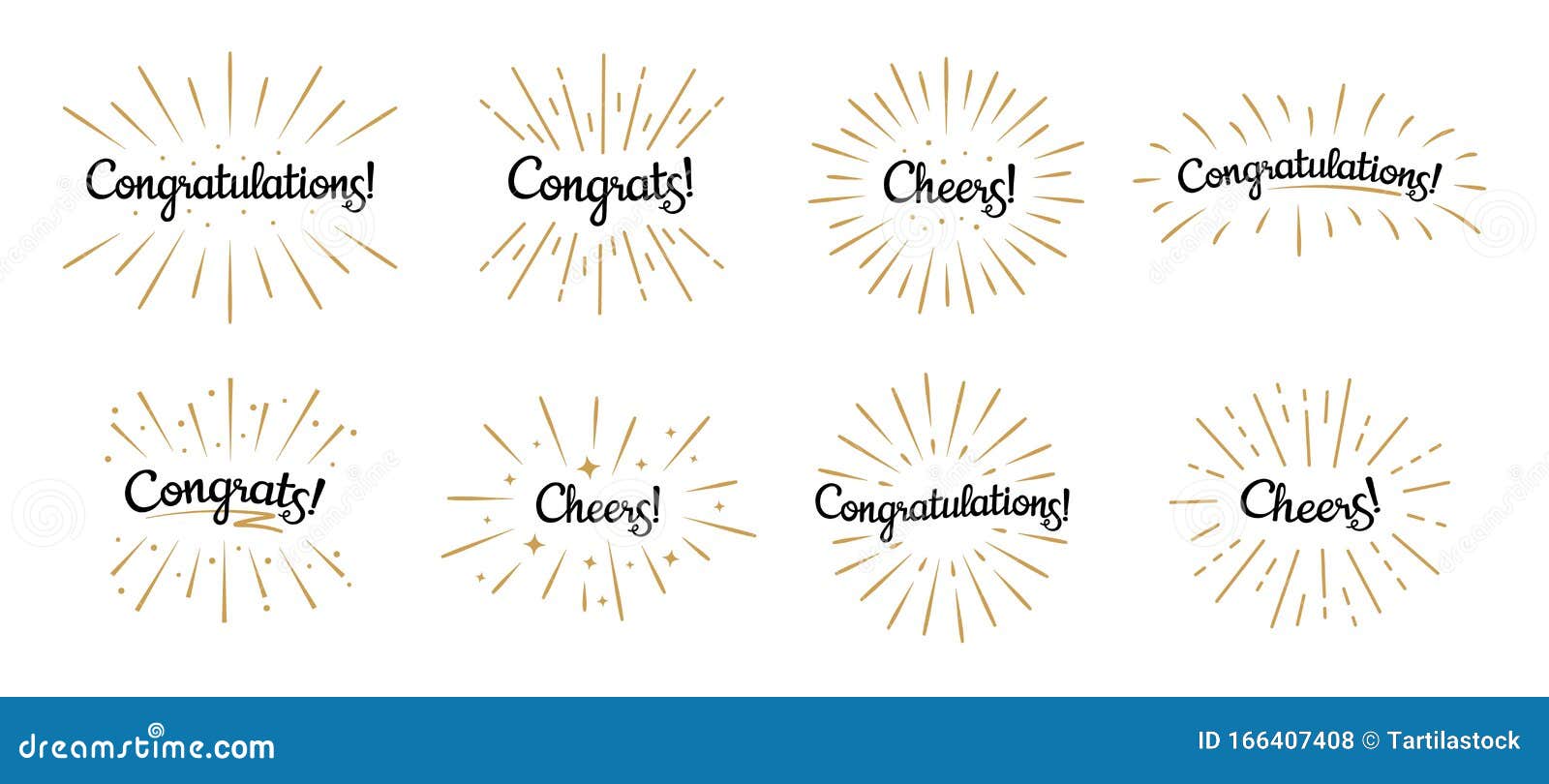 congratulations lettering. congrats label, cheers celebration and congratulation text badges with golden burst 
