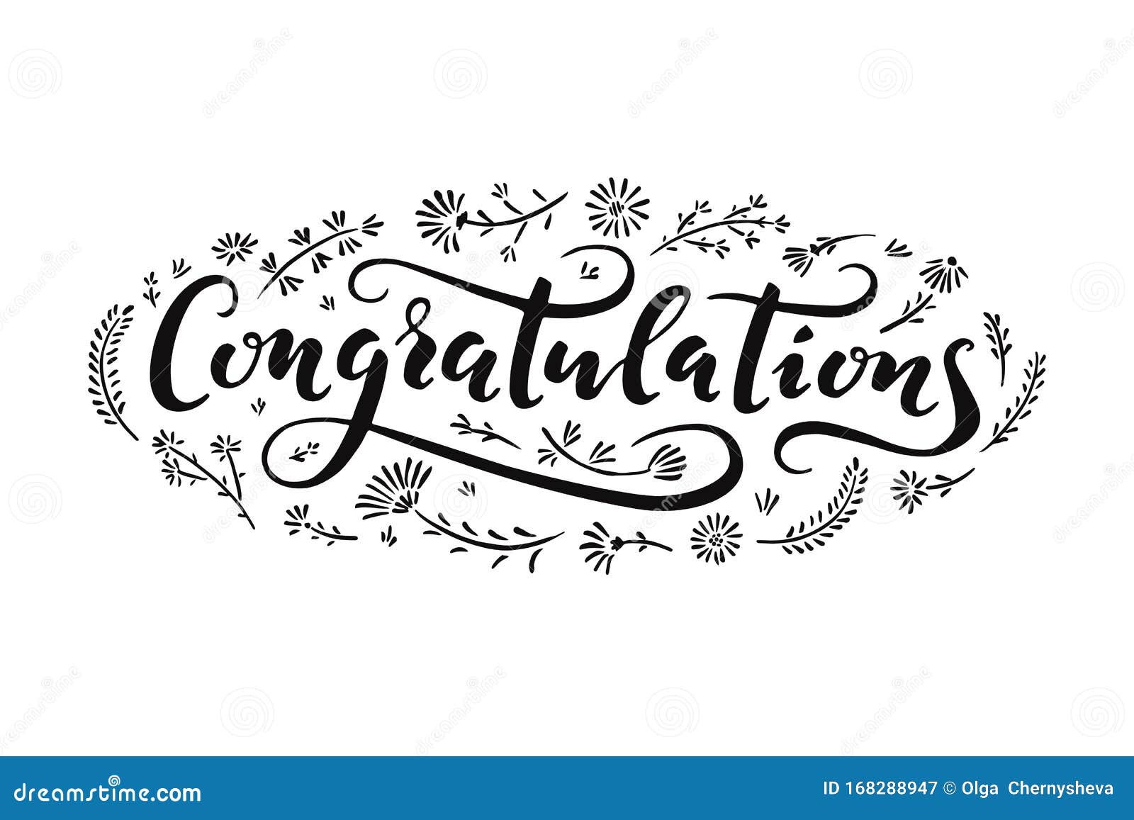 Congratulations Lettering Handwriting Illustration For Postcards Stock