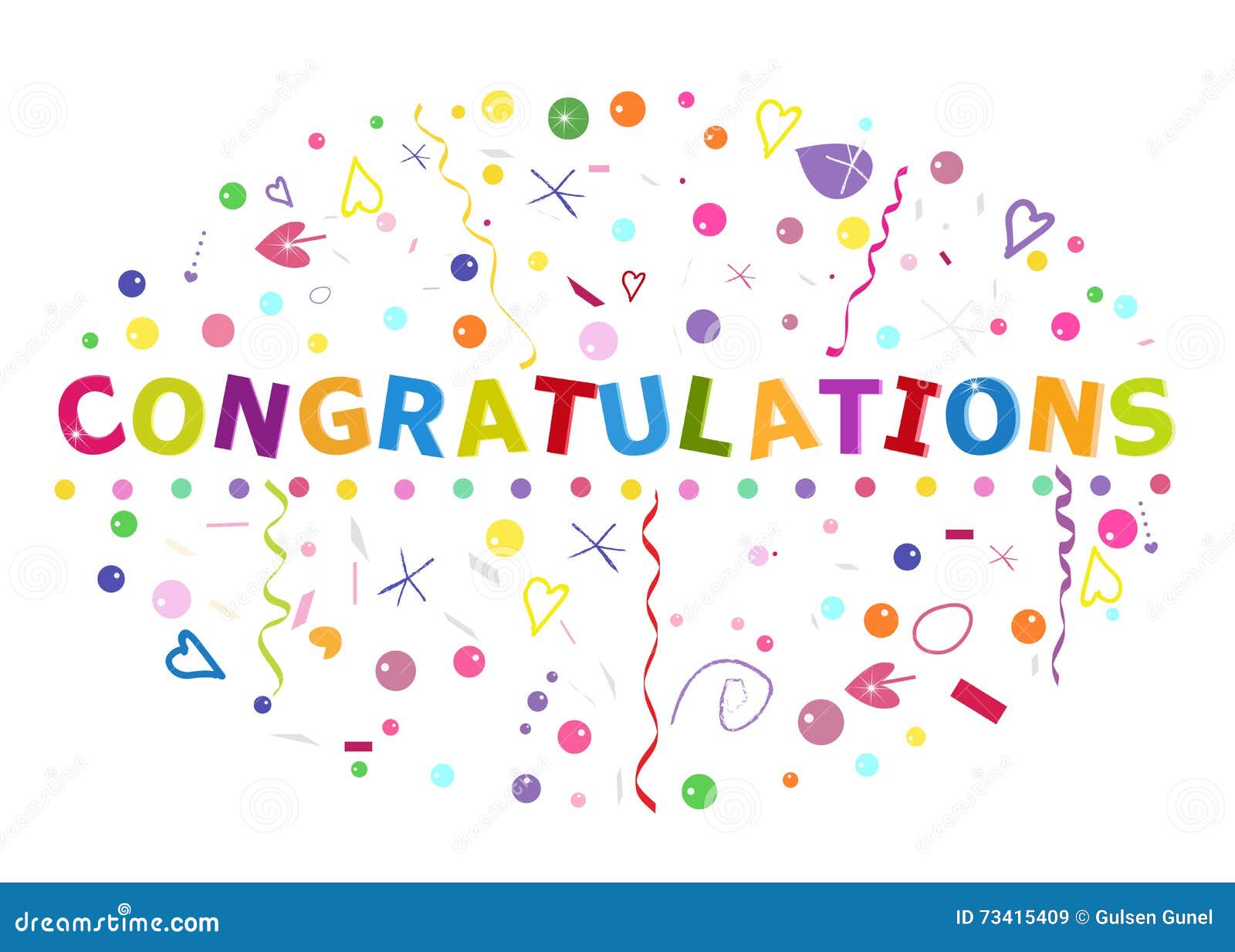 Congratulations Lettering Text Colorful Confetti And Balloon Stock