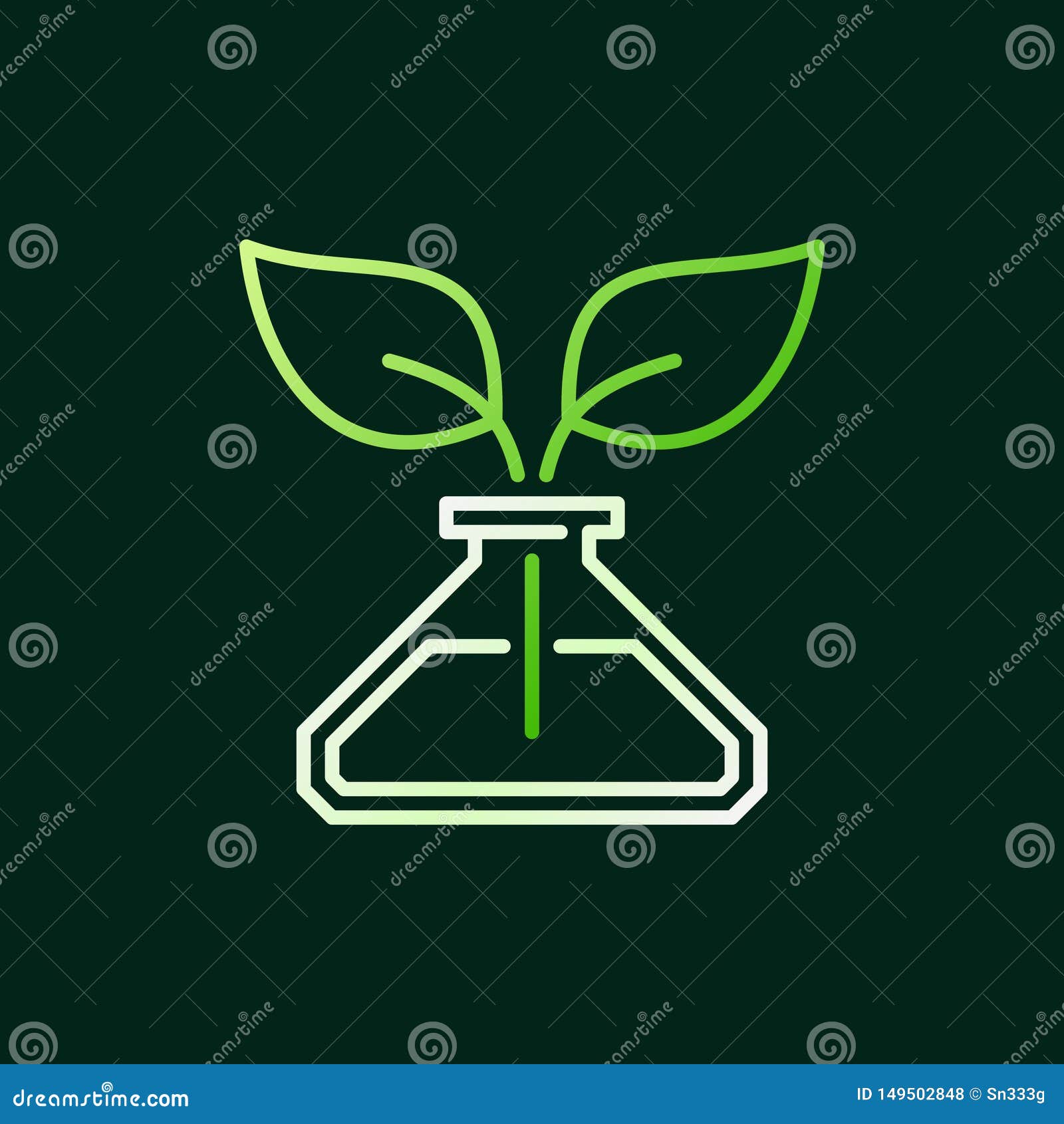 Conical Flask With Green Leaves Vector Line Icon Or Logo