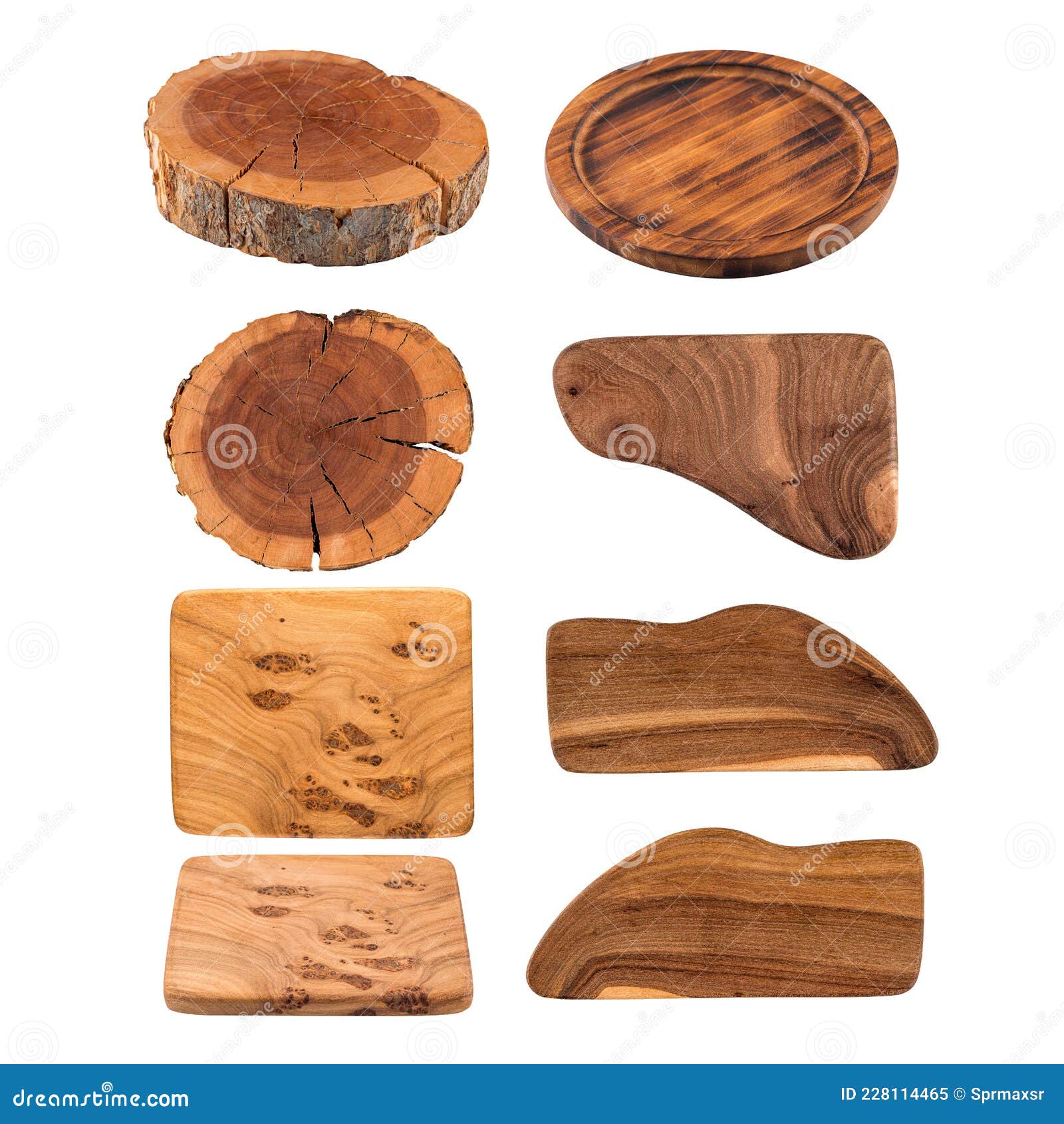 Conjunto Aislado De Tablas De Corte De Madera Imagen de archivo