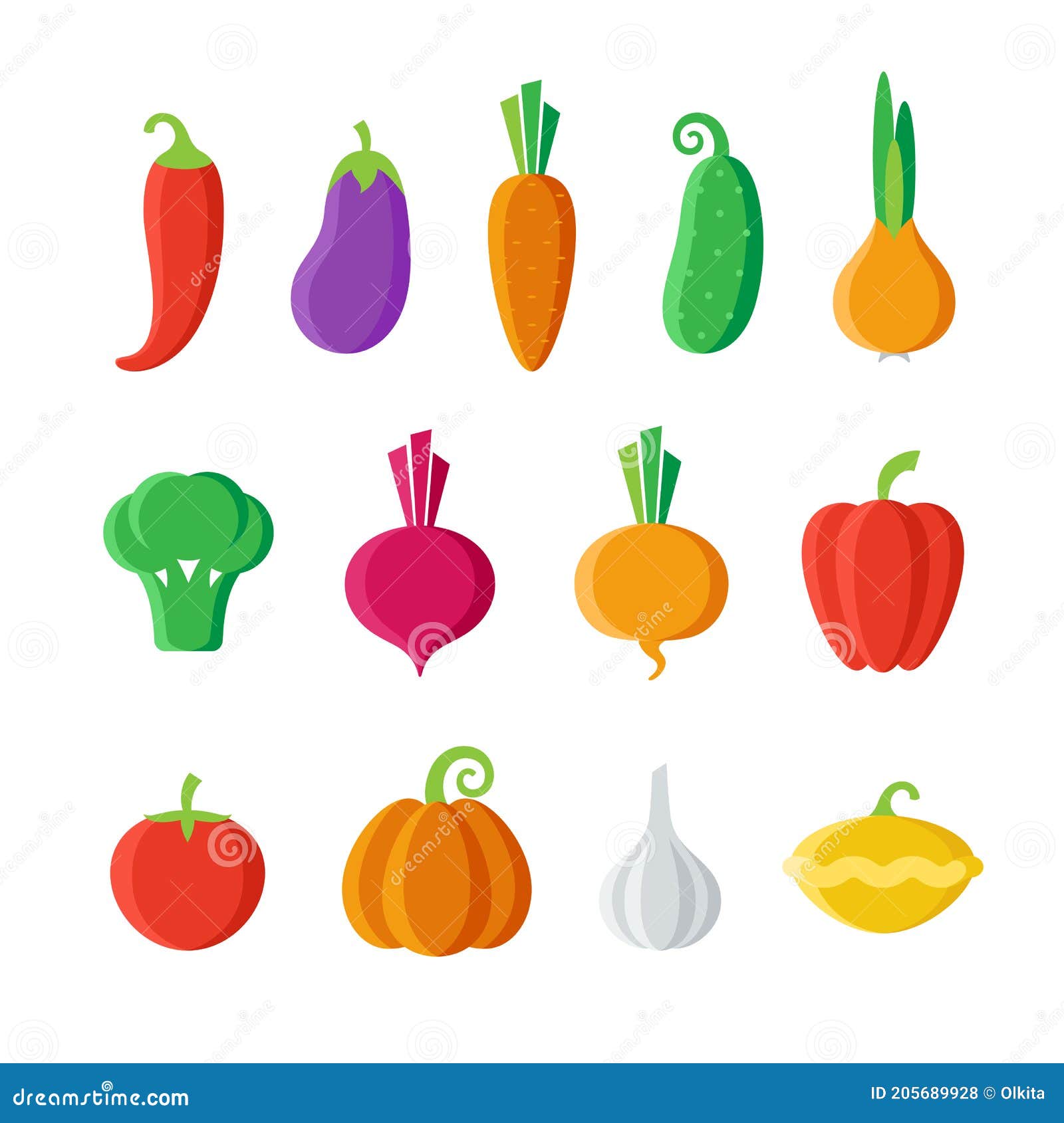 Conjunto Aislado De Verduras De Dibujos Animados Sobre Fondo Blanco.  Colección De Verduras Coloridas. Diseño Plano. Producto Para Ilustración  del Vector - Ilustración de dieta, alimento: 205689928