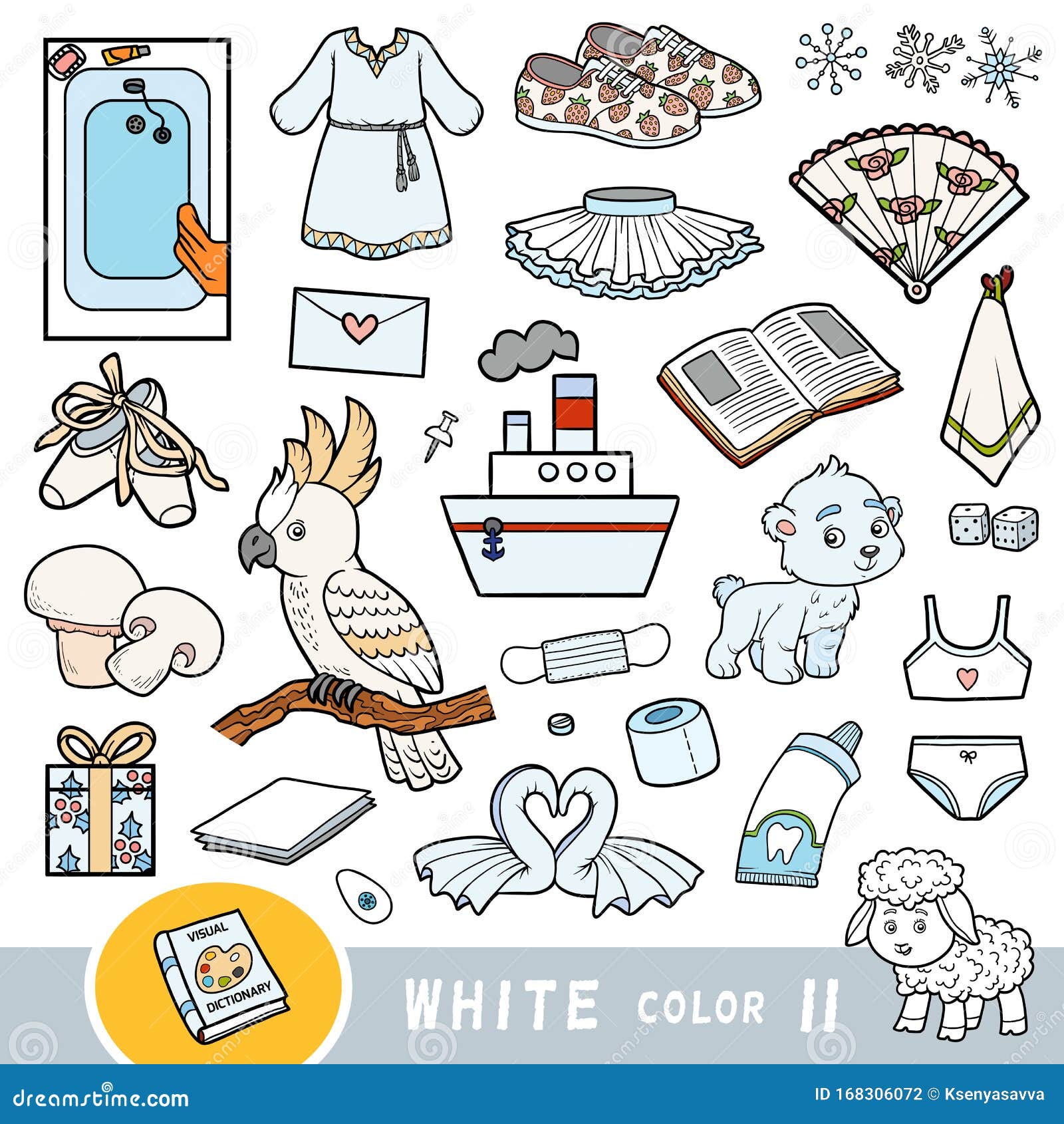 Conjunto Colorido De Objetos De Color Blanco Diccionario Visual Para Niños  Sobre Los Colores Básicos Ilustración del Vector - Ilustración de acortar,  falda: 168306072