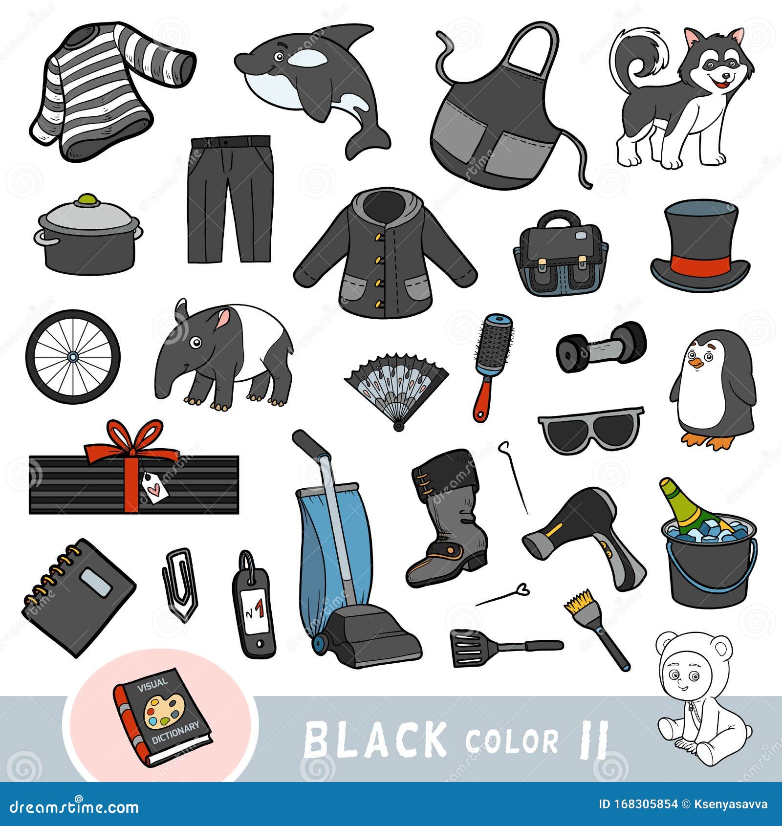 Conjunto Colorido De Objetos De Color Negro Diccionario Visual Para Niños  Sobre Los Colores Básicos Ilustración del Vector - Ilustración de  accesorios, actividad: 168305854