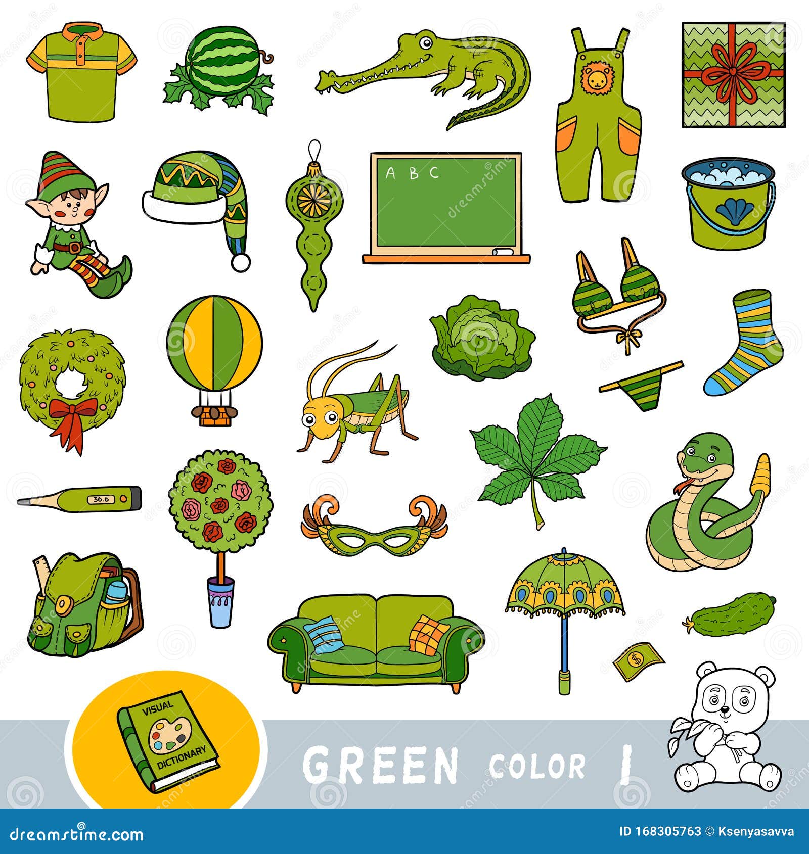 Conjunto Colorido De Objetos De Color Verde Diccionario Visual Para Niños  Sobre Los Colores Básicos Ilustración del Vector - Ilustración de pegatina,  lista: 168305763