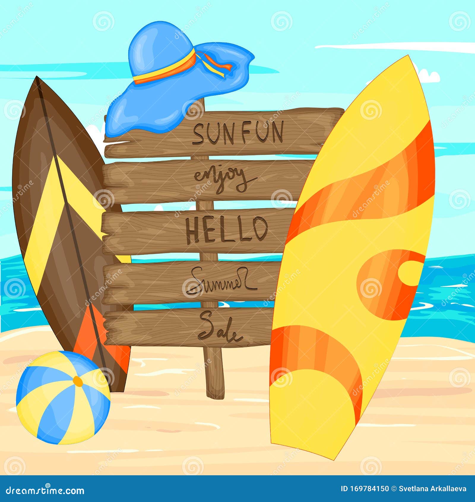 Conjunto Con Accesorios De Playa Y Tablas De Surf. Estilo De Dibujos  Animados. Ilustración Vectorial Stock de ilustración - Ilustración de bola,  historieta: 169784150