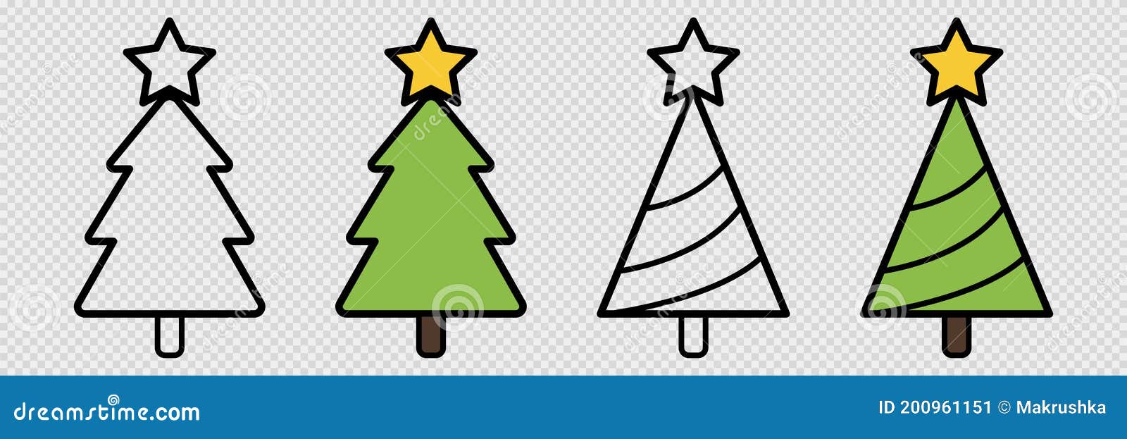 Conjunto De árboles De Navidad. árbol De Dibujos Animados Transparente Y  Relleno. Decoración De Esquema Y Navidad De Color. Símbol Ilustración del  Vector - Ilustración de moderno, nuevo: 200961151