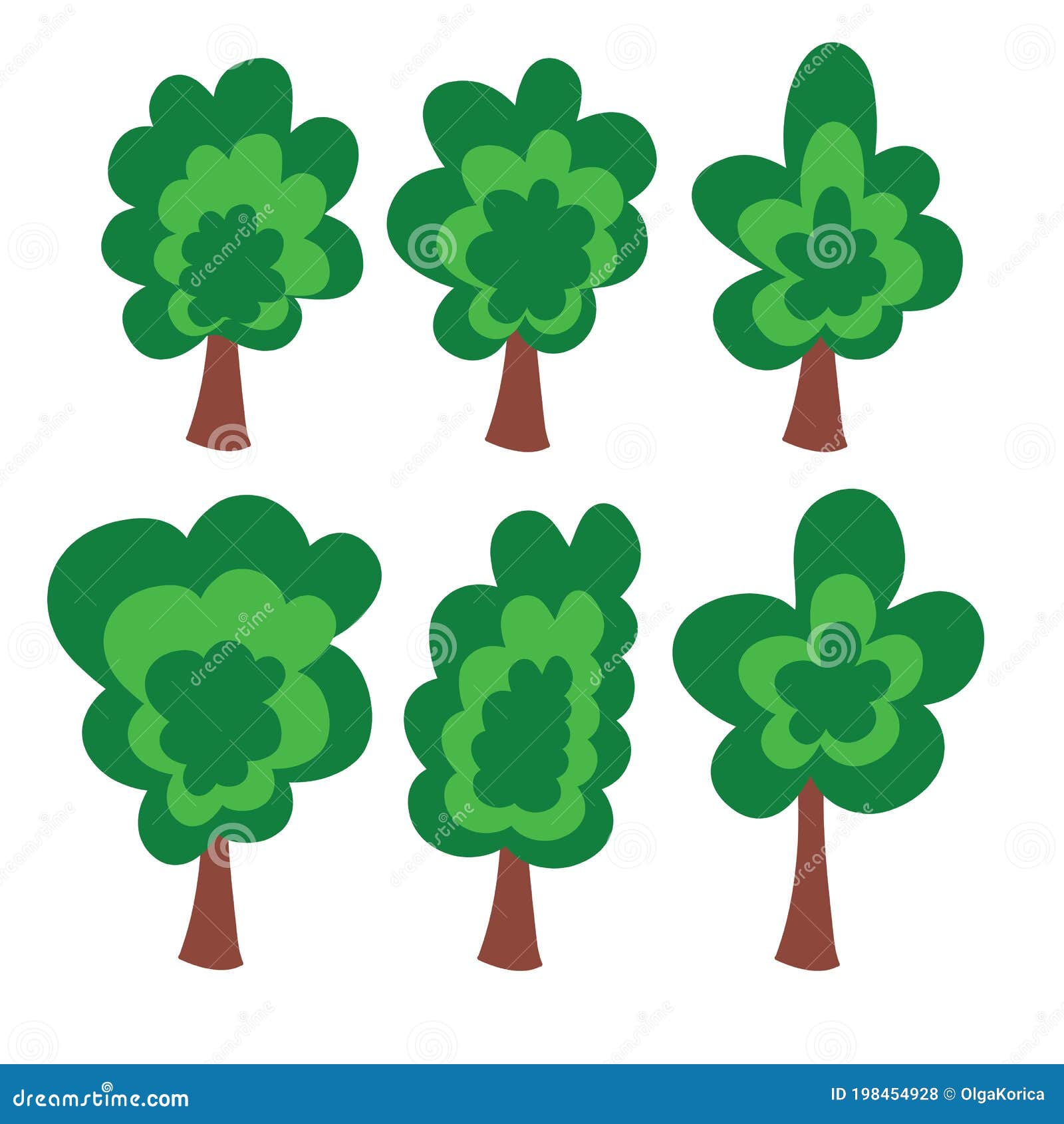 Conjunto De árboles Verdes Para El Diseño Ambiente Estilo De Dibujos  Animados. Ilustración Vectorial Clipart Entorno árbol Forma D Ilustración  del Vector - Ilustración de garabato, mano: 198454928