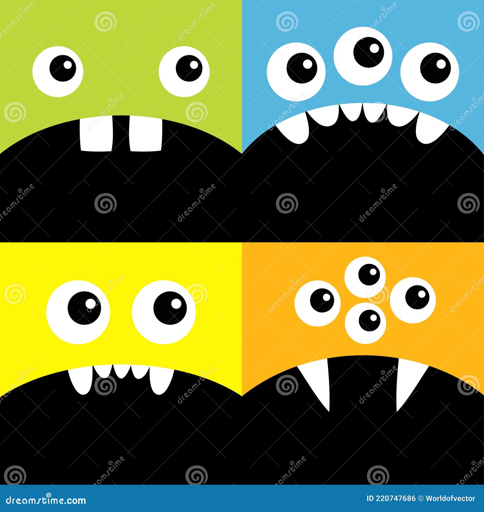 Conjunto De ícones De Cabeça Quadrada Monstro De Desenho Animado