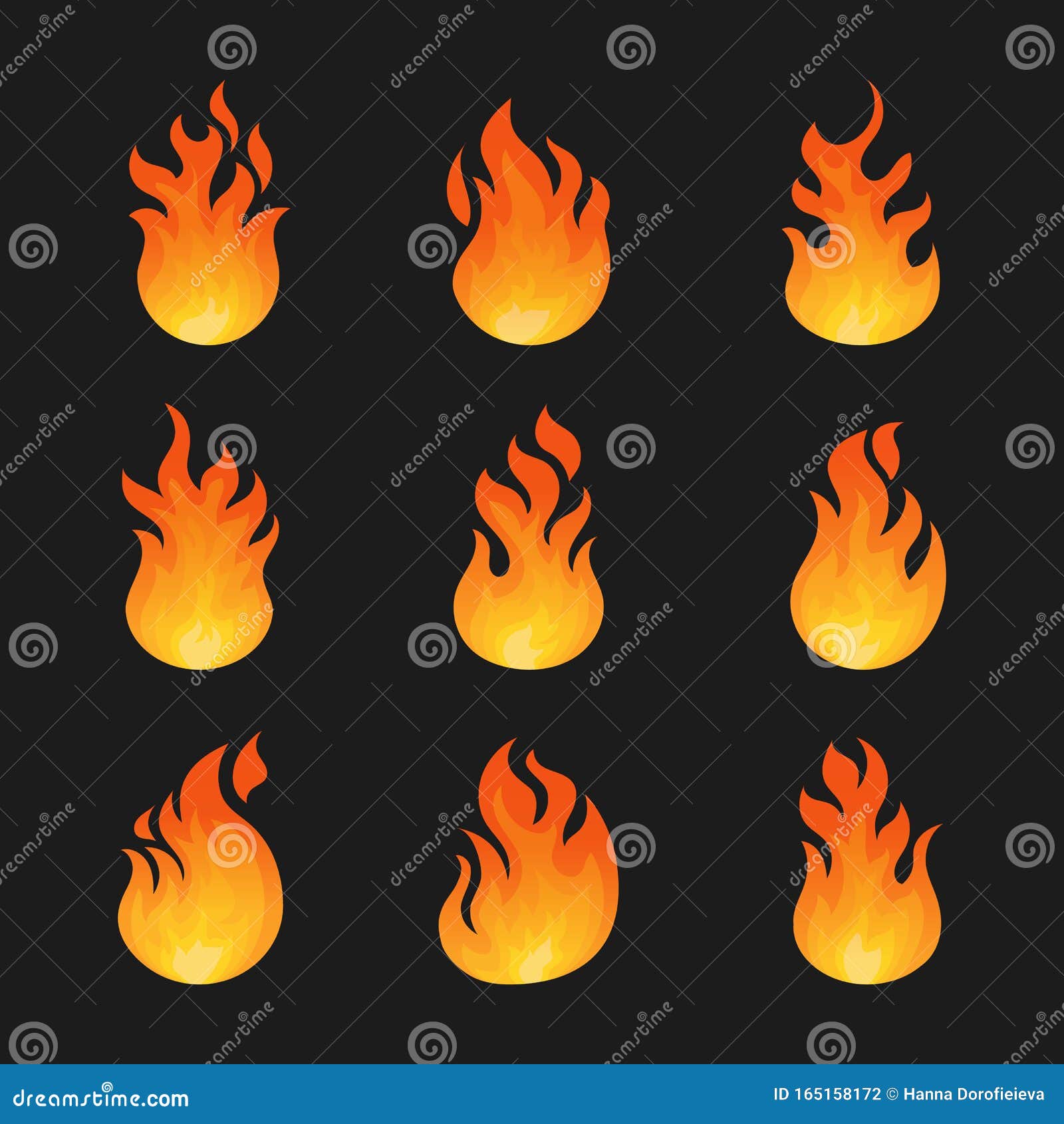 Conjunto de ícones de fogo preto símbolo de ilustração de chama vetor de  queimadura de sinal