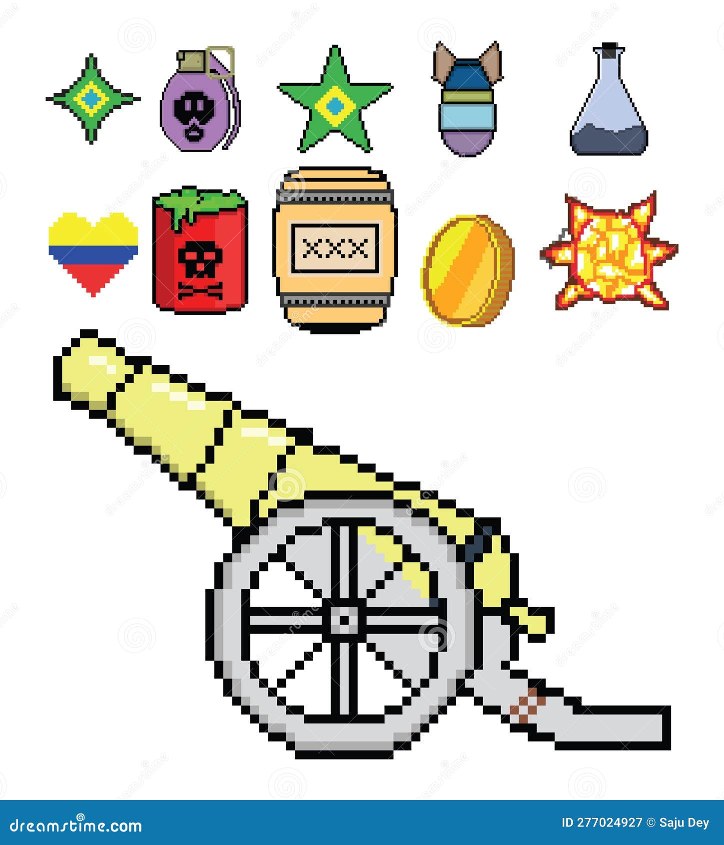 Conjunto de ícones de jogo de pixel art de 8 bits. Conjunto de pixels