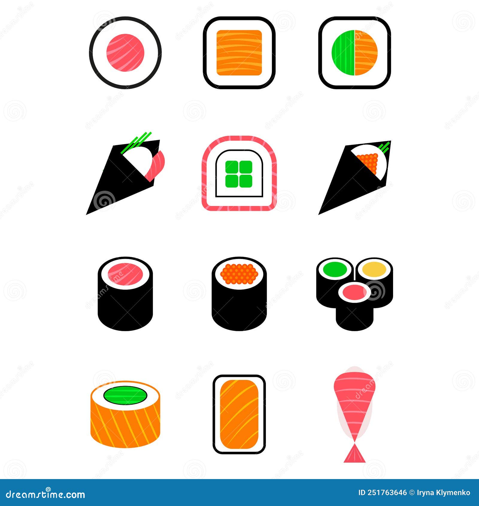 Sushi de pixel art e ícone de vetor de papel de menu de comida