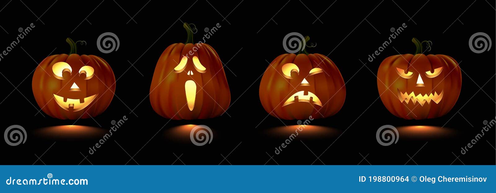 Conjunto de abóboras de halloween esculpidas assustadoras com