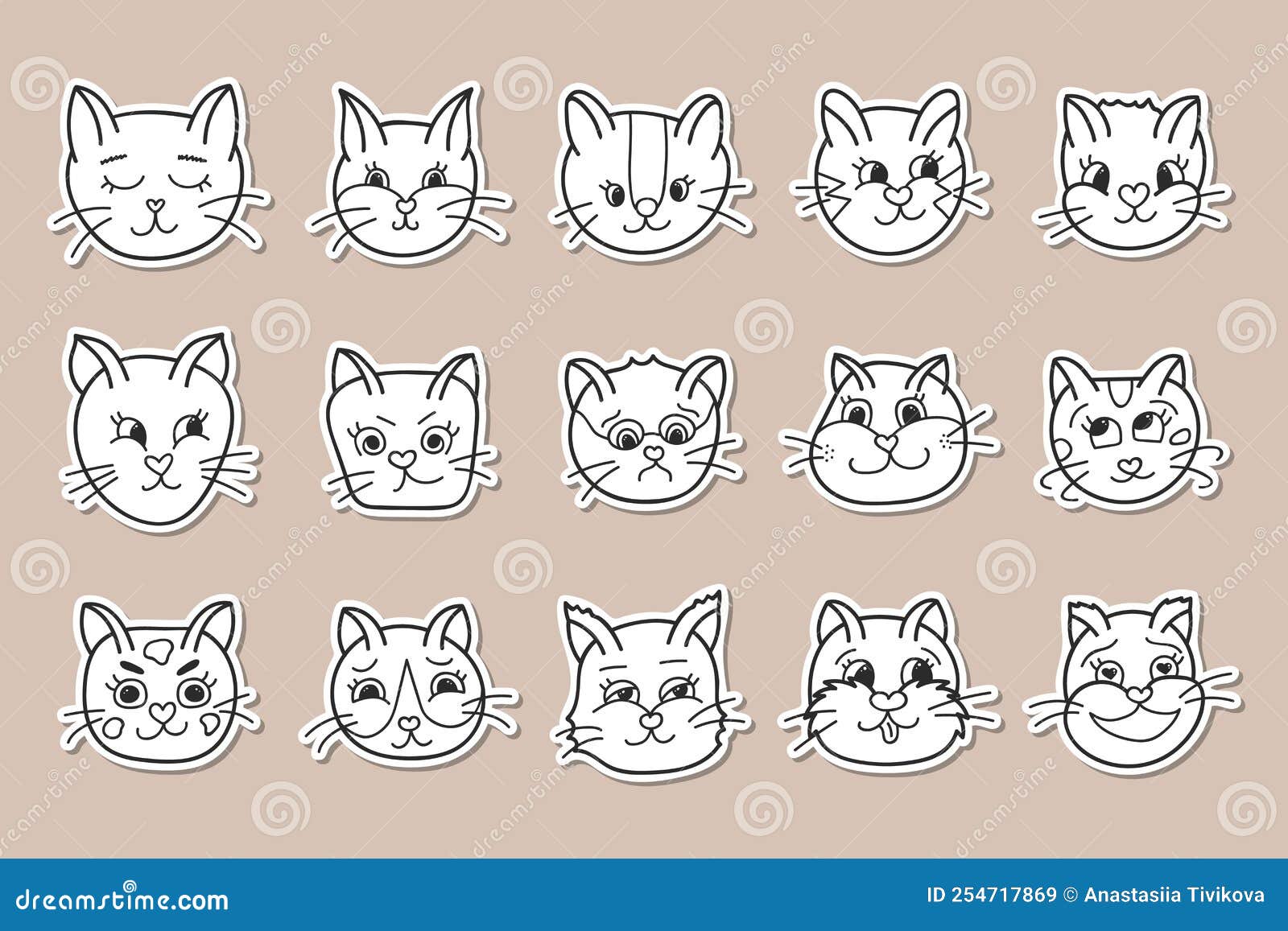 Emoções De Gatos Rostos. Gatinho Bonito Avatares Animais De
