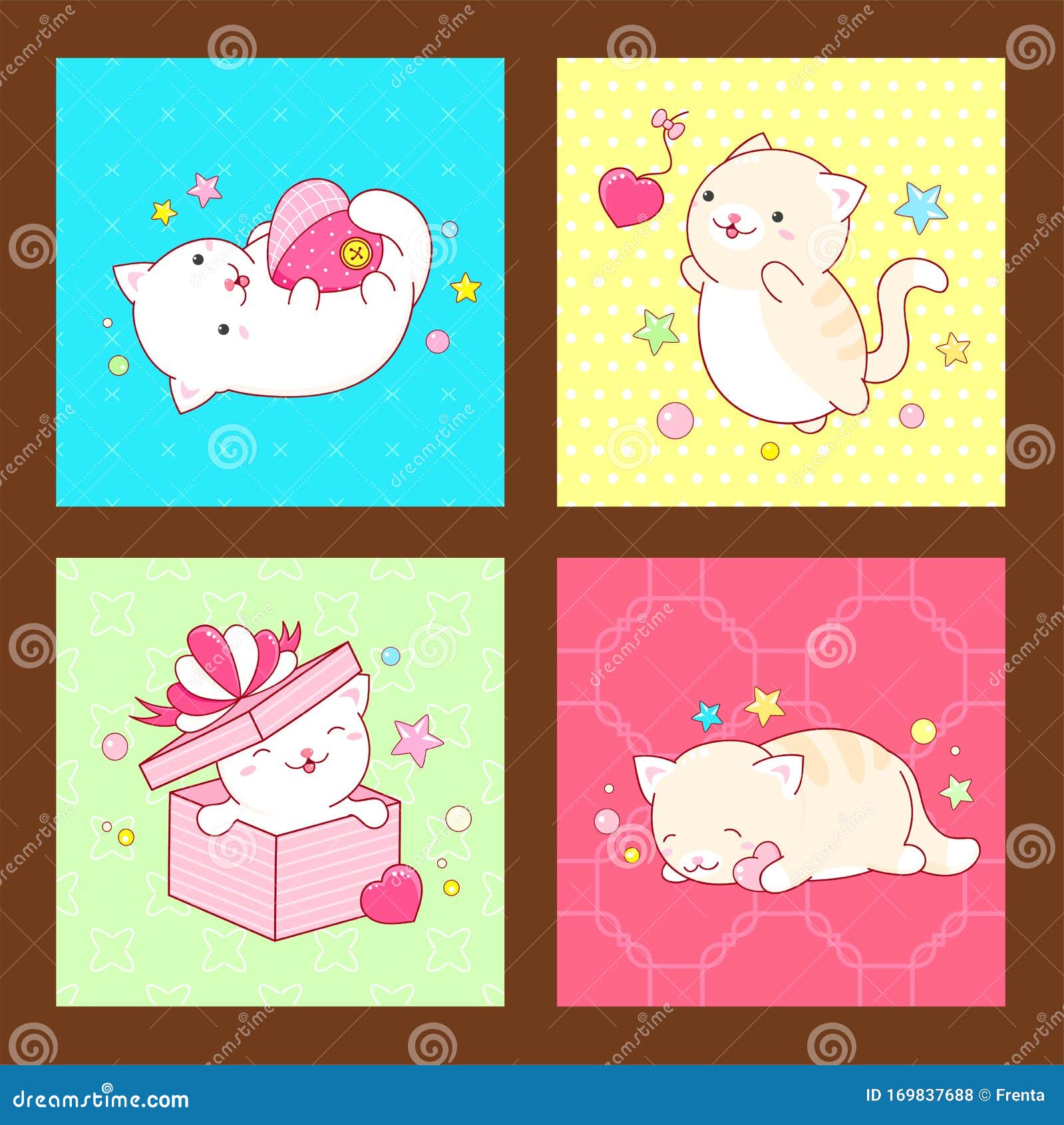 Ilustração de design de adesivo de gato kawaii adorável e fofo