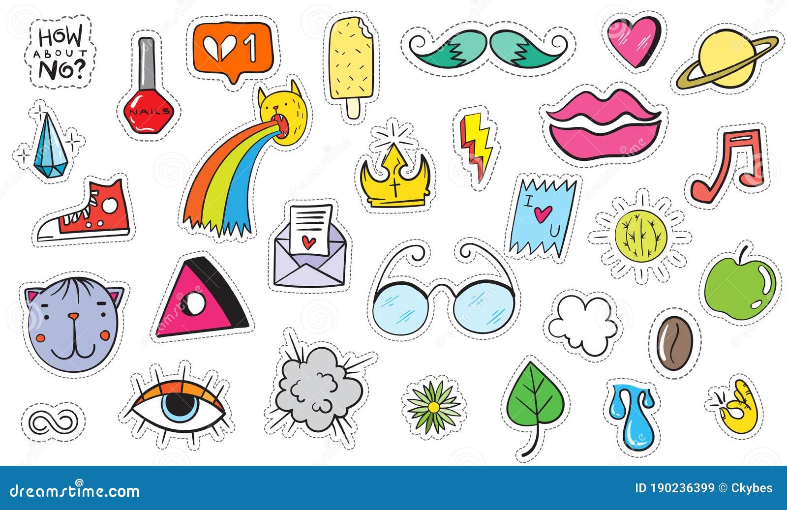 Adesivos De Moda Menina Patches Emblemas Coloridos Bonitos Diversão Dos  Desenhos Animados Ícones Design Doodle Elemento Na Moda Impressão Vector  Ilustração Sem Costura De Fundo Ilustraciones svg, vectoriales, clip art  vectorizado libre