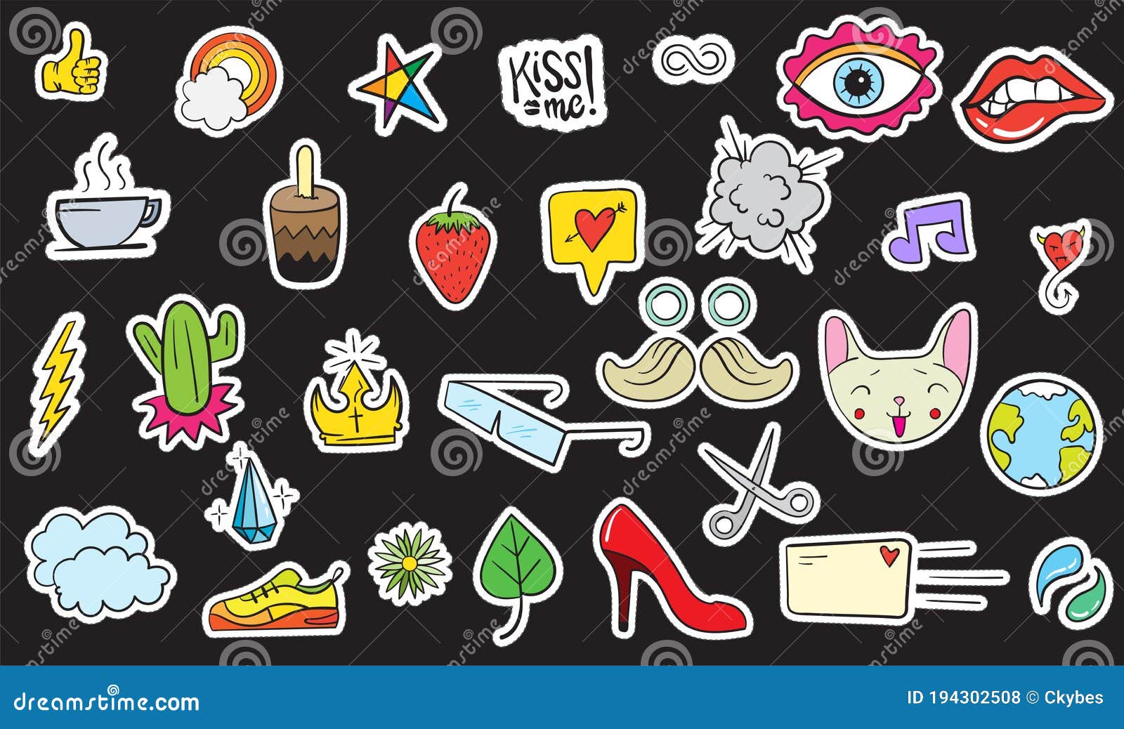 Adesivos De Moda Menina Patches Emblemas Coloridos Bonitos Diversão Dos  Desenhos Animados Ícones Design Doodle Elemento Na Moda Impressão Vector  Ilustração Sem Costura De Fundo Ilustraciones svg, vectoriales, clip art  vectorizado libre