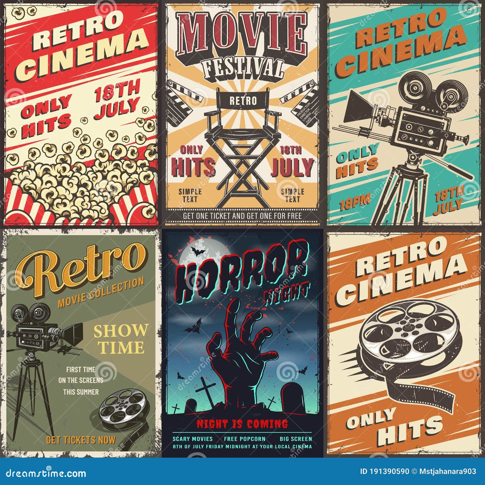 Conjunto De Afiches De Cine Ilustración del Vector Ilustración de
