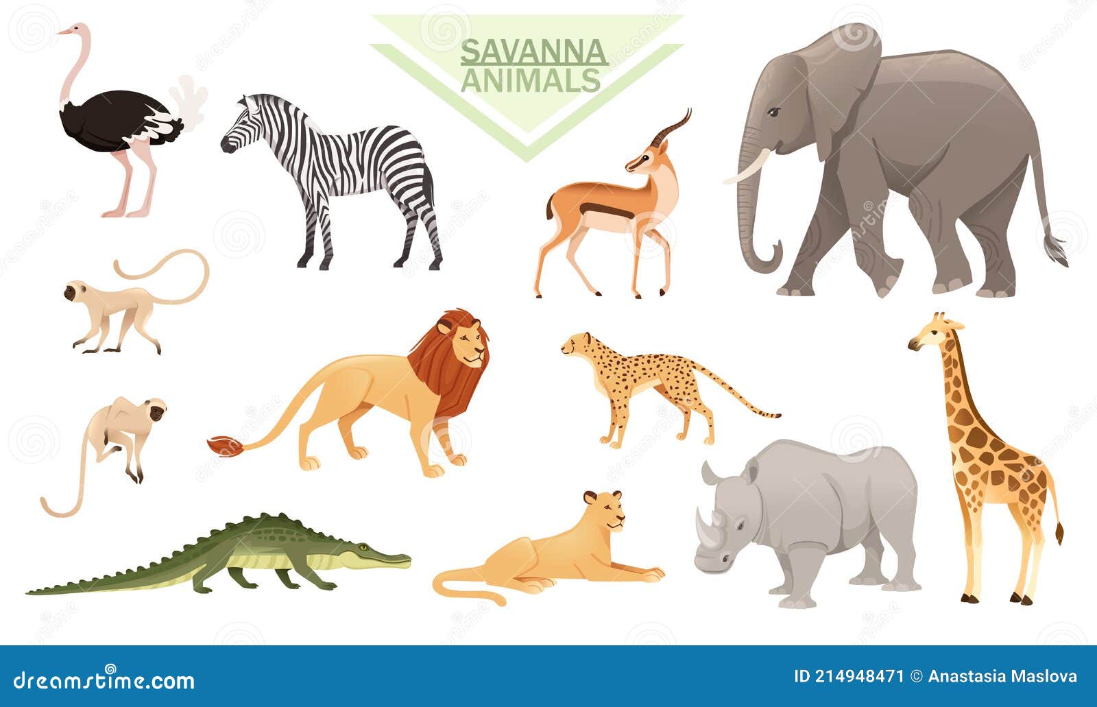 Conjunto De Animales Africanos Sabana Y Bestia Africana Dibujos Animados  Animal Diseño Vector Ilustración Sobre Fondo Blanco Ilustración del Vector  - Ilustración de guepardo, mono: 214948471