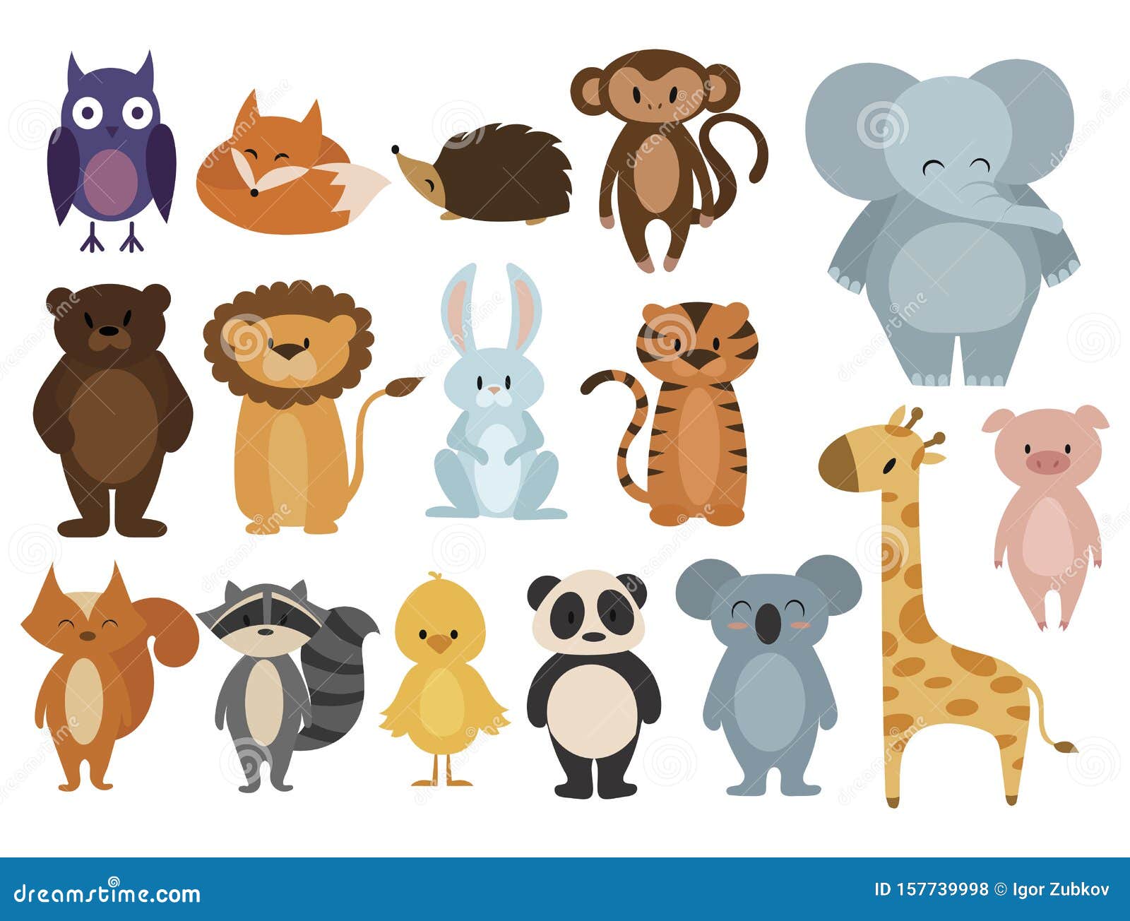 Animales Bebés Conjunto De Animales De Dibujos Animados Sobre Un Fondo  Gris Y Las Palabras Ilustraciones Svg Vectoriales Clip Art Vectorizado  Libre De Derechos Image 52294587
