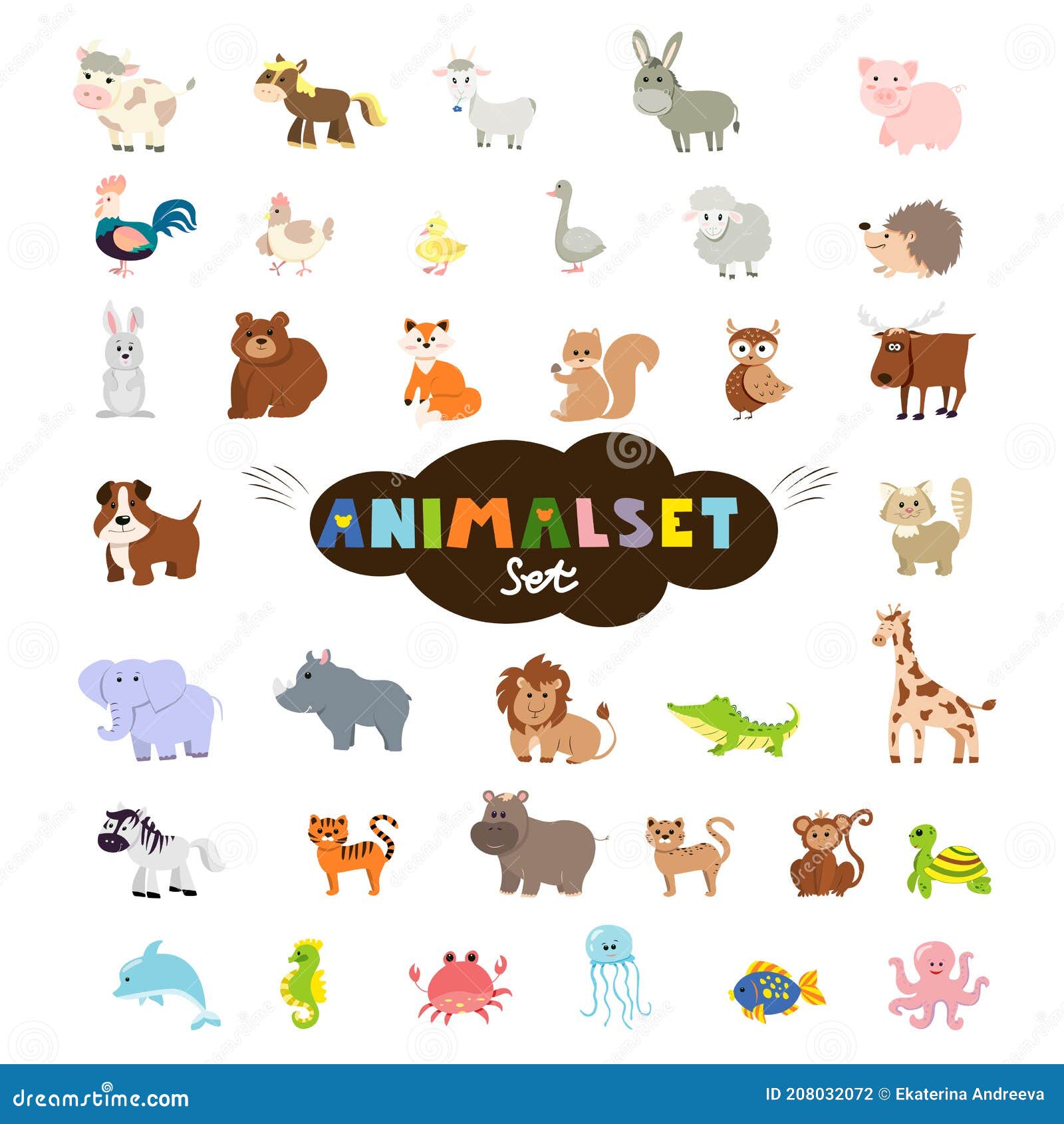 Conjunto De Animales Grandes Ilustración del Vector - Ilustración de perro,  divertido: 208032072