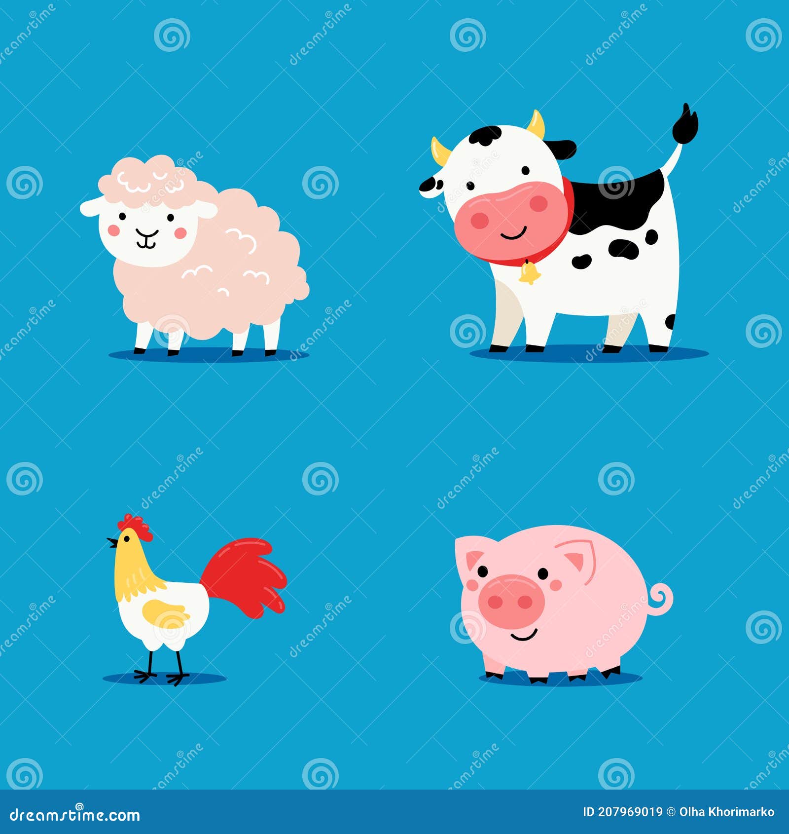 Conjunto De Animales De Granja De Dibujos Animados Lindo Ilustración del  Vector - Ilustración de aislado, alarma: 207969019