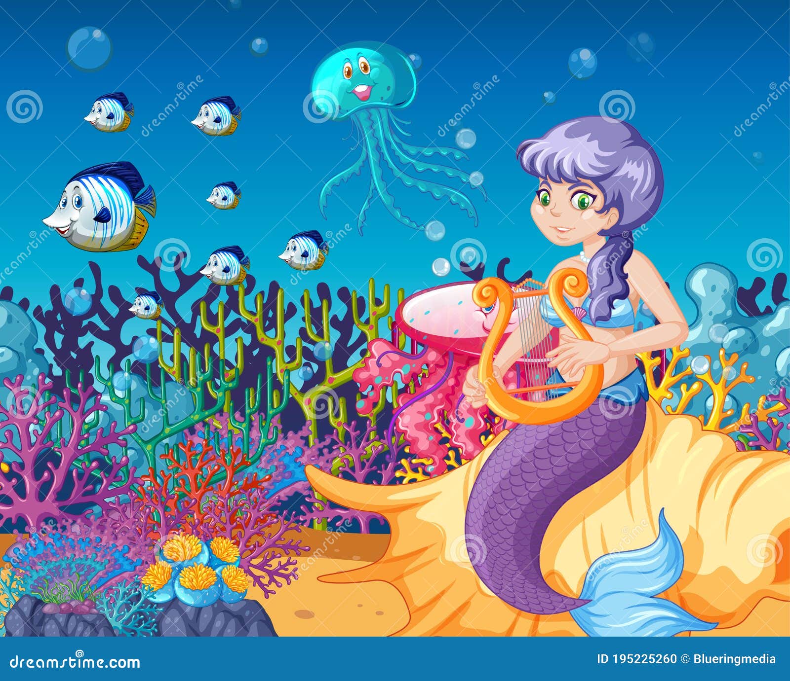 Conjunto De Animales Marinos Y Dibujos Animados De Sirenas Sobre El Fondo  Marino Ilustración del Vector - Ilustración de lindo, hembra: 195225260