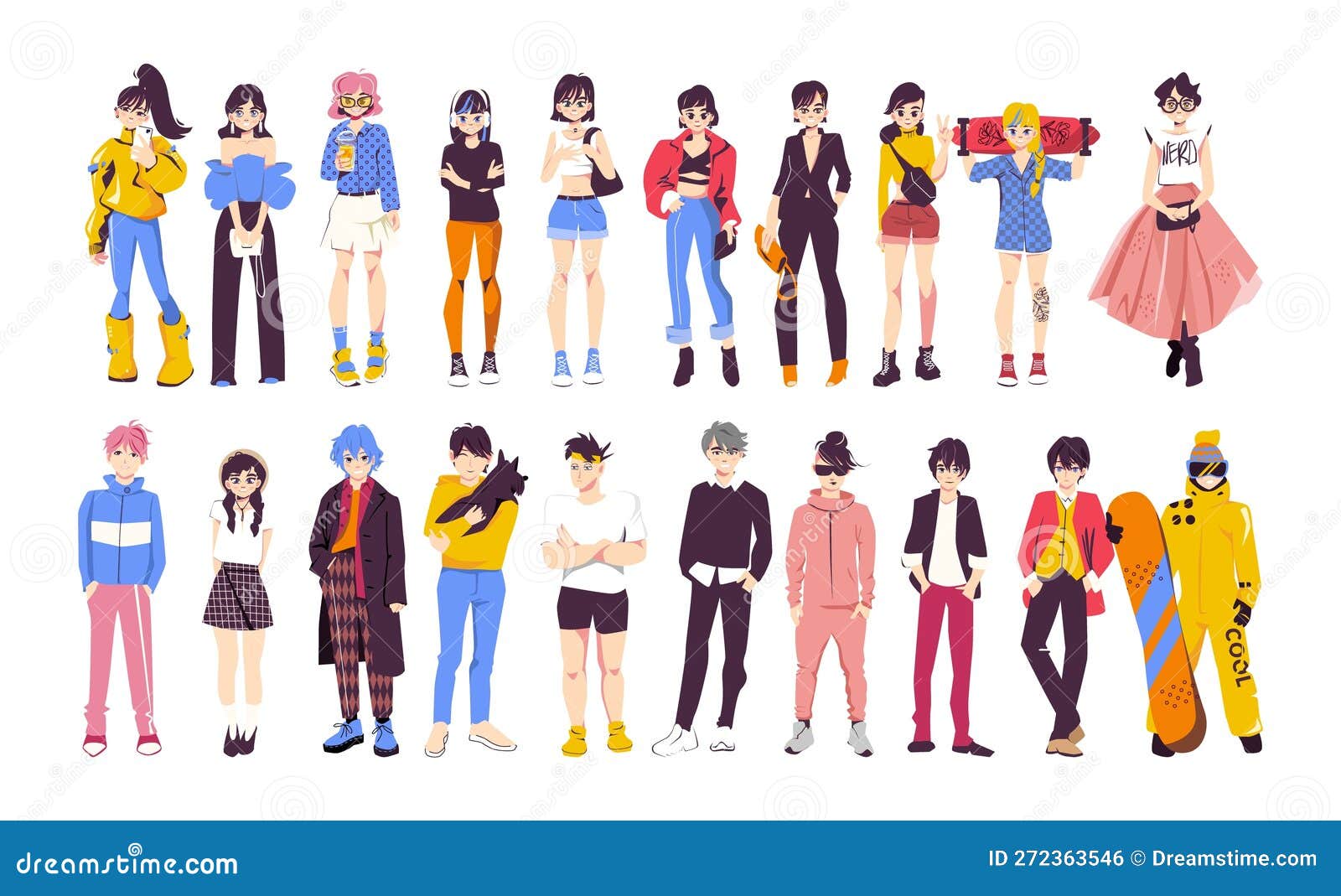 Conjunto de ilustração de personagens de anime