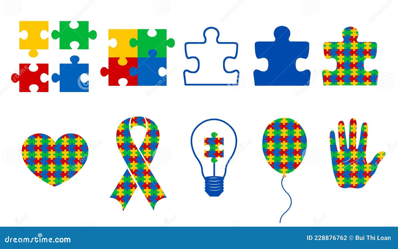 Conjunto De Autismo De Pieza De Rompecabezas. Stock de ilustración