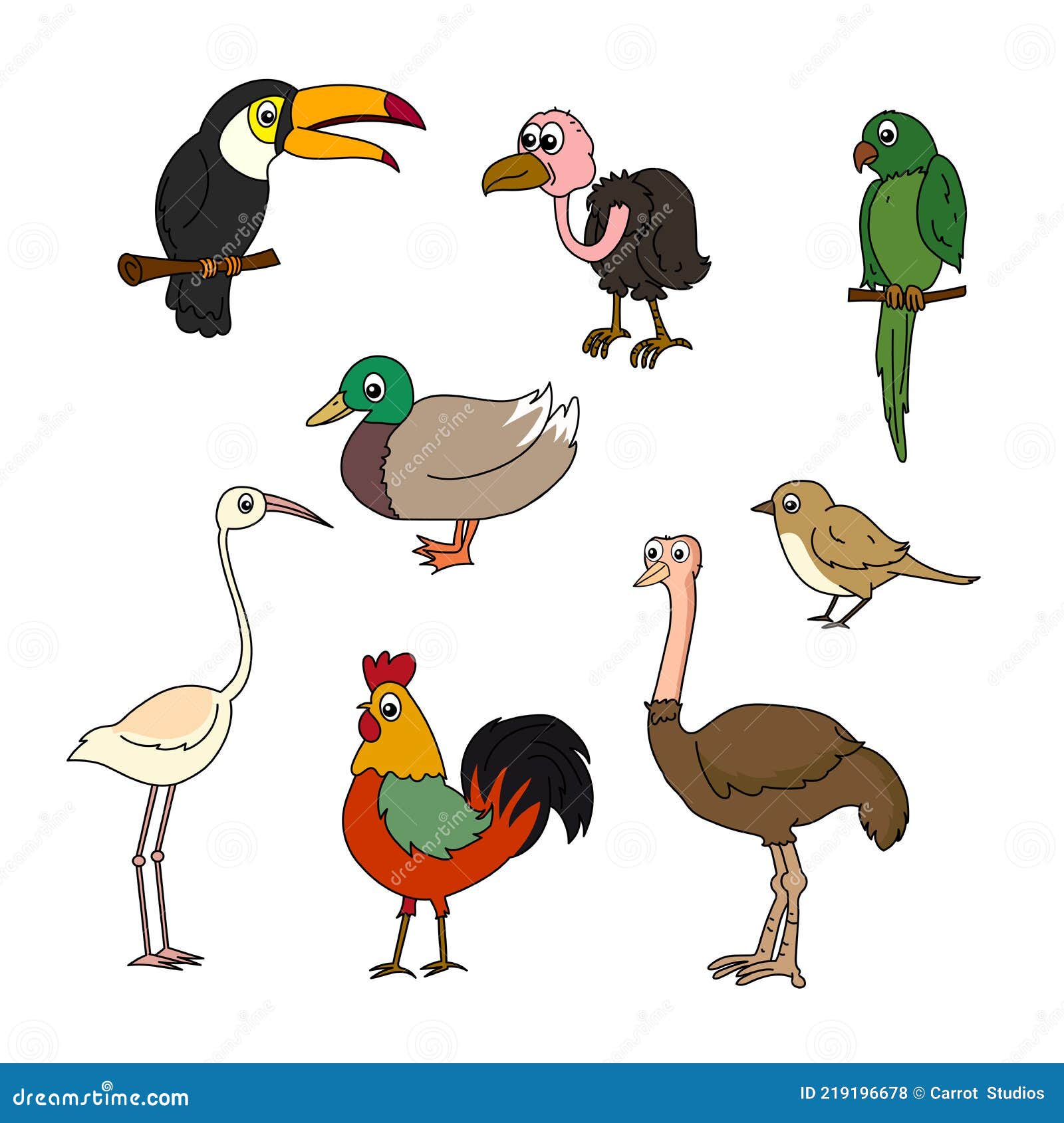 Conjunto De Aves Vector De Dibujos Animados Aves Ilustración del Vector -  Ilustración de aislado, vida: 219196678
