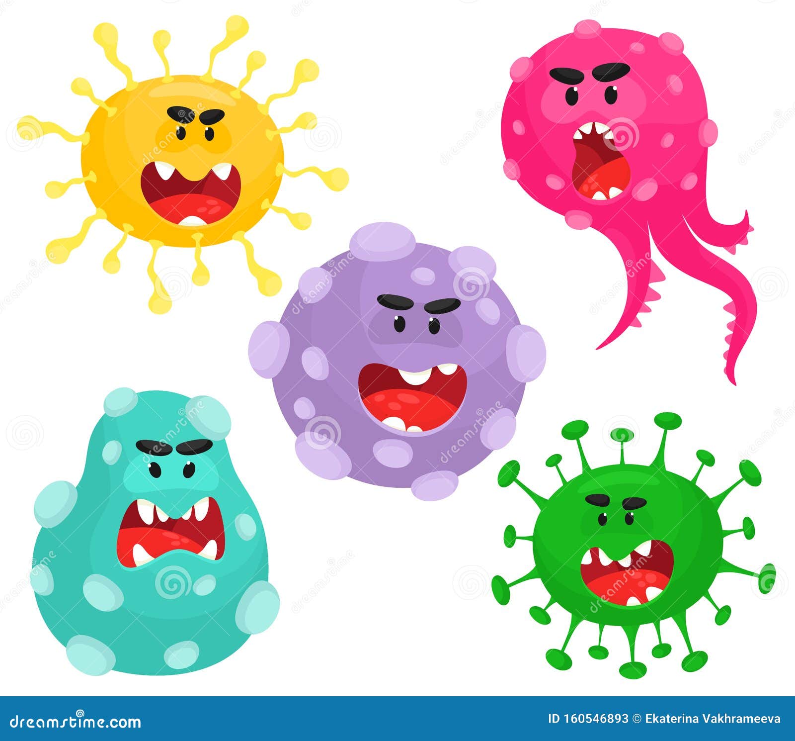 Conjunto De Bacterias O Virus. Vector Se AÃsla En Forma Plana De Dibujos  Animados Sobre Fondo Blanco Ilustración del Vector - Ilustración de  microorganismo, conjunto: 160546893