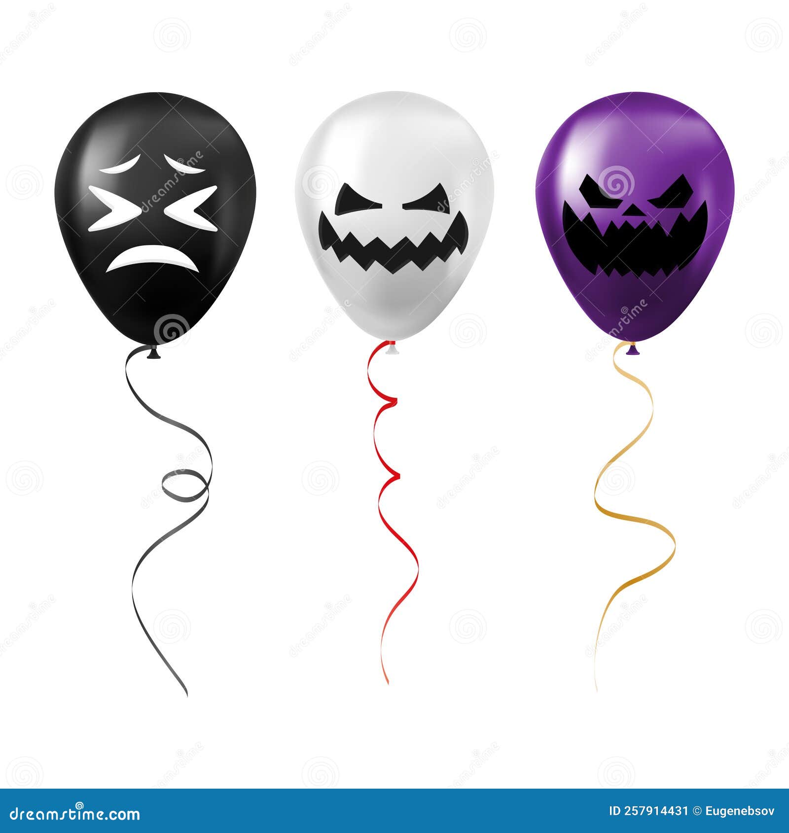 conjunto de balões pretos, brancos e roxos de halloween com rostos