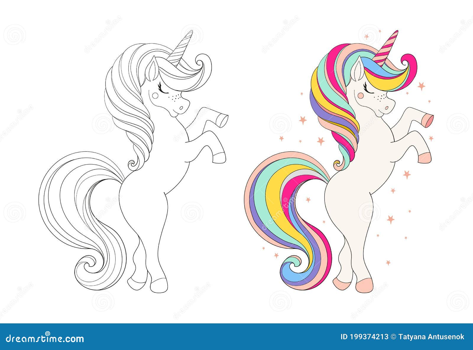 Conjunto De Bonitos Unicornios Caricatura Coloreada Y Dibujo Para Colorear  Ilustración Vectorial De Dibujos Animados Juego Educat Stock de ilustración  - Ilustración de magia, milagro: 199374213