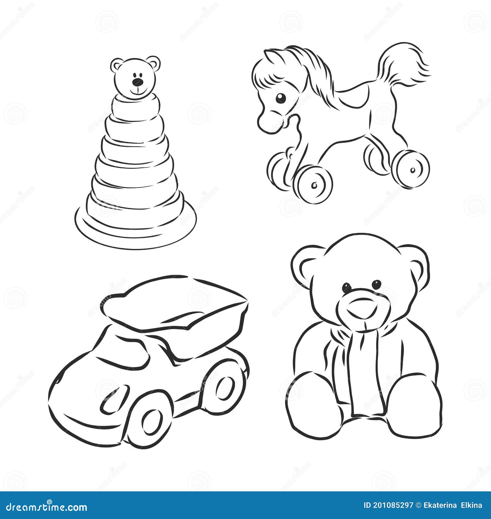 Conjunto de ilustração vetorial de brinquedos para crianças