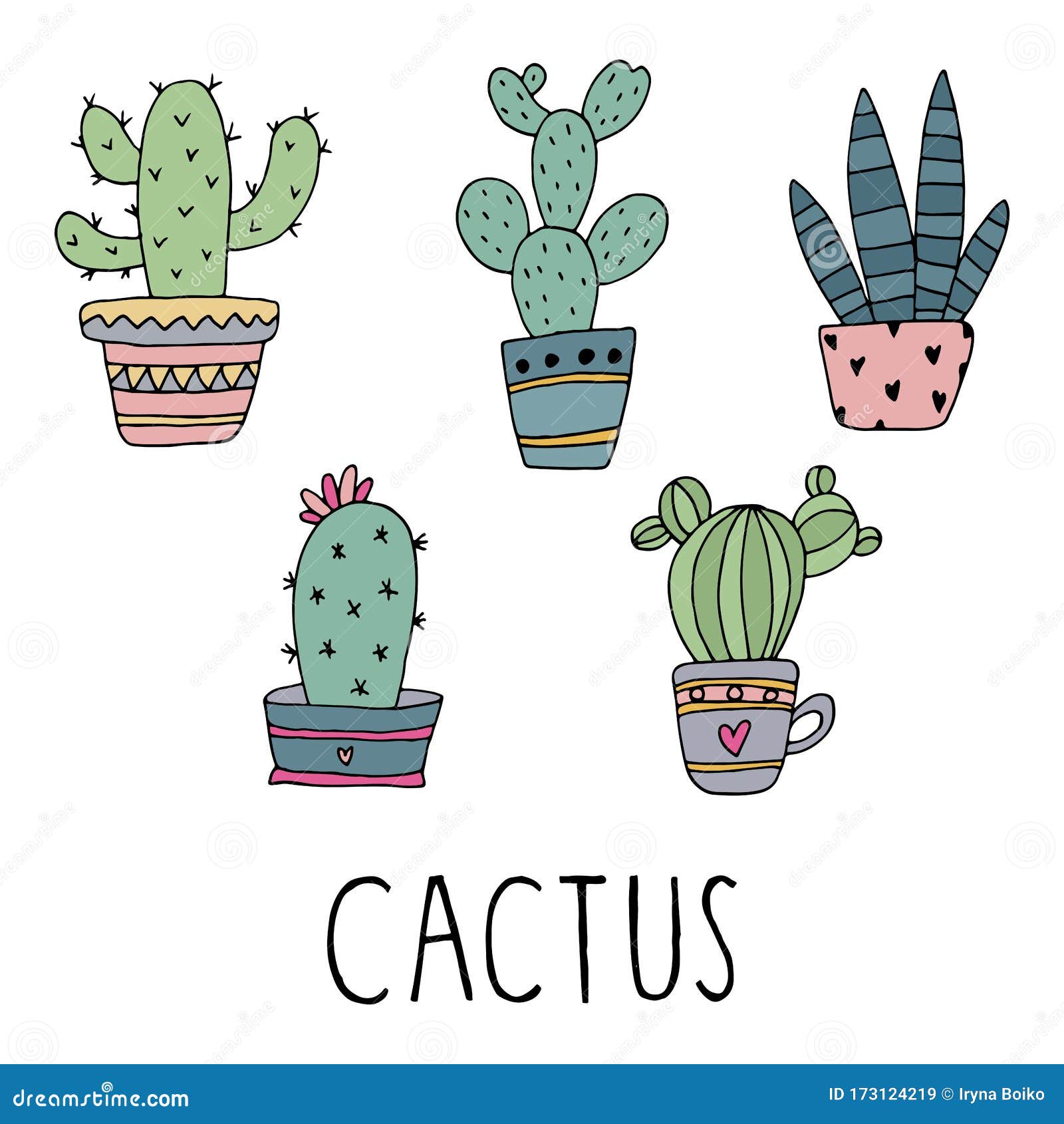 conjunto de ilustrações de cactos bonitos dos desenhos animados