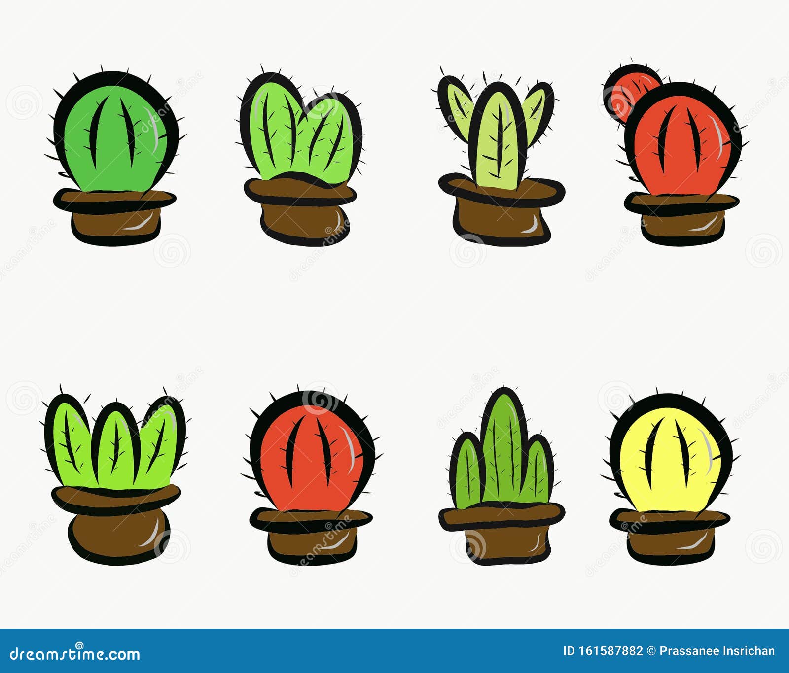 Conjunto De Cactos De Desenho Animado Bonitos Na Floreira Isolados Em Fundo  Branco Ilustração Stock - Ilustração de fundo, potenciômetro: 161587882