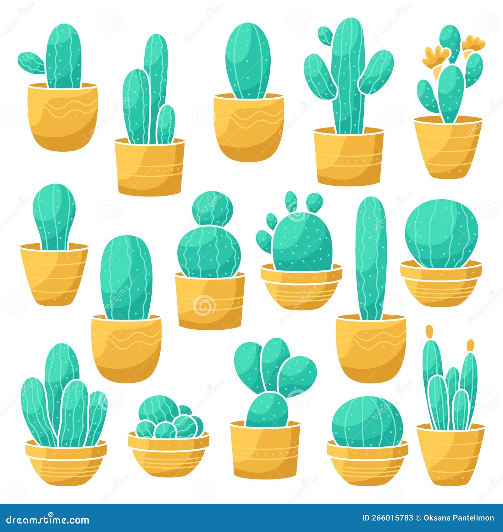 Vetores de Plantas De Cactos De Desenho Animado Bonitos Imprima