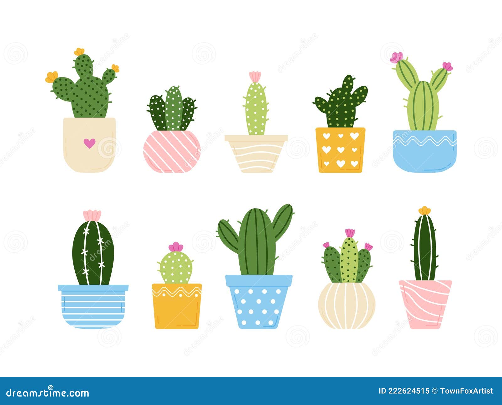 conjunto de cactos coloridos bonitos, vasos de plantas. coleção de