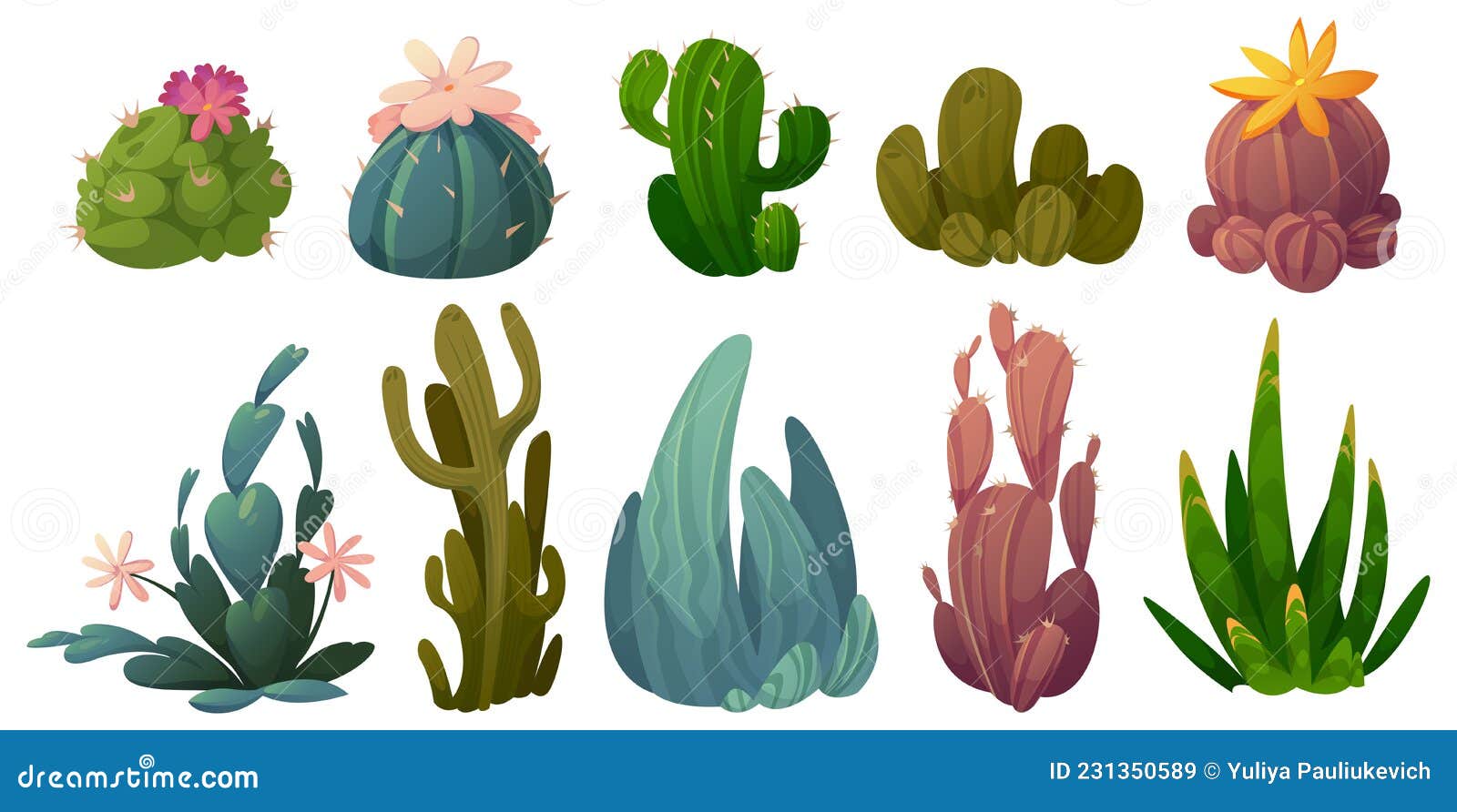 Conjunto De Cactus Desert Cactos Flores Vetor Ilustração Stock - Ilustração  de aloés, isolado: 231350589