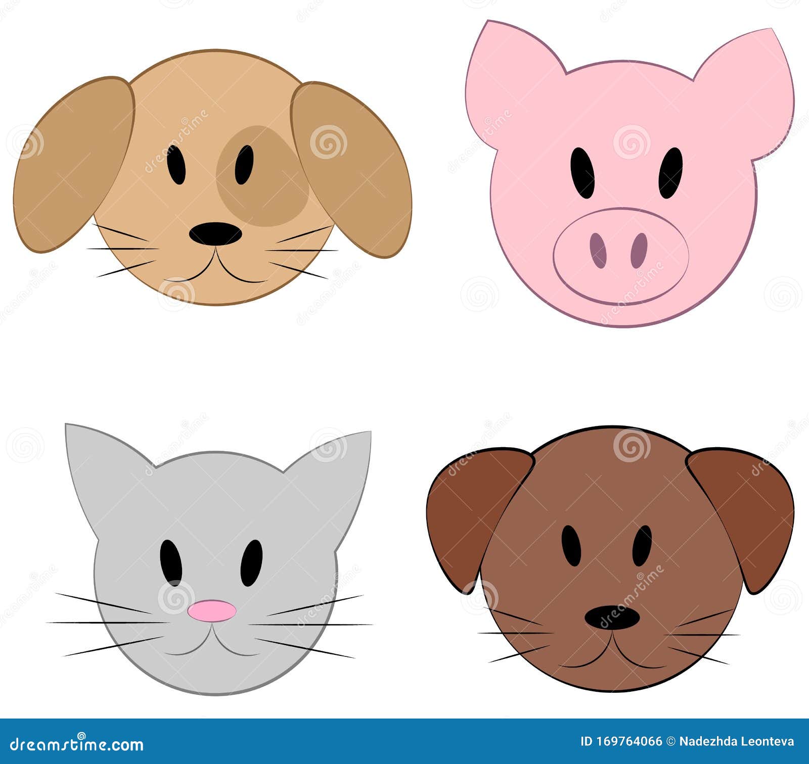 Conjunto De Caras Vectoriales De Los Animales Iconos De Dibujos Animados De  Mascotas Domésticas Ilustración del Vector - Ilustración de adorable,  fondo: 169764066