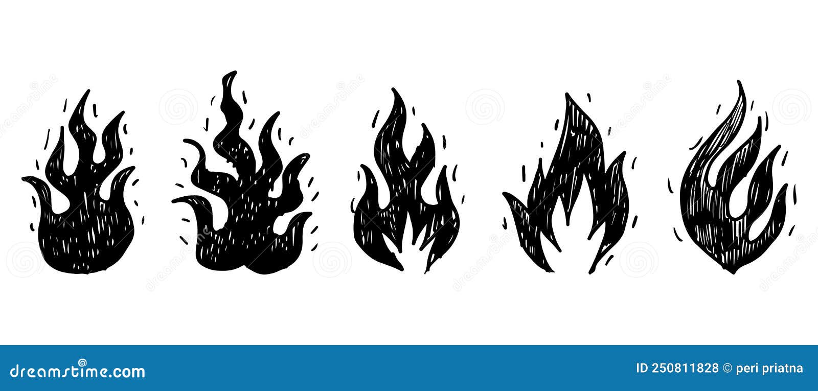 coleção de ícones de fogo desenhados à mão. conjunto de vetores de ícones  de chamas de fogo. fogo de esboço de doodle desenhado à mão, desenho preto  e branco. símbolo de fogo