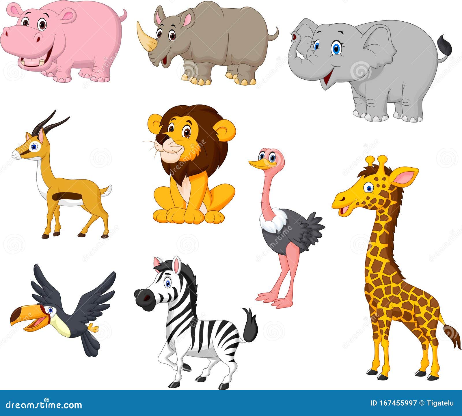 Conjunto De Colección De Caricaturas De Animales Salvajes Ilustración del  Vector - Ilustración de avestruz, mascota: 167455997