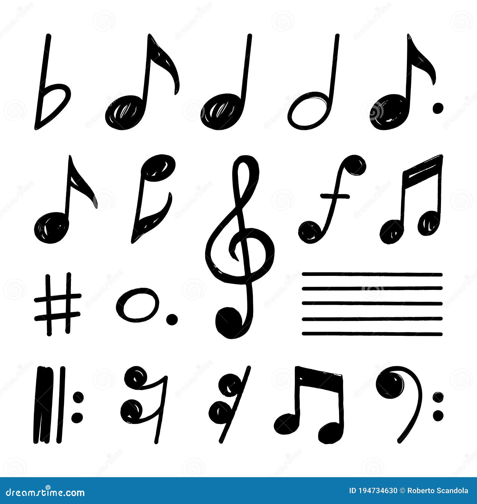 Conjunto De Conjuntos De Dibujo Manual De Notas Musicales Eps 10  Ilustración del Vector - Ilustración de concepto, creativo: 194734630