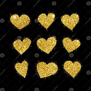 Conjunto De Corazones De Oro De Acuarela Pintados A Mano Vectorial 