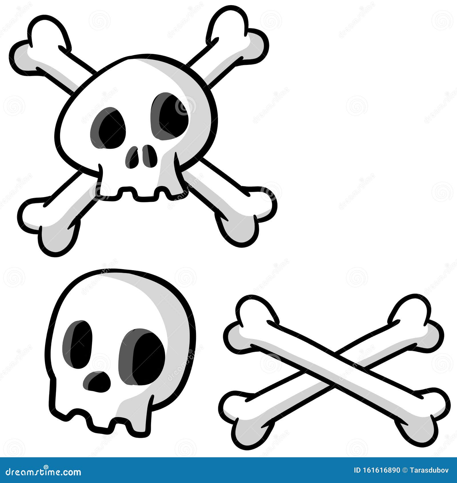 Conjunto De Cráneos Y Huesos Ilustración De Dibujos Animados Stock de  ilustración - Ilustración de miedo, mano: 161616890