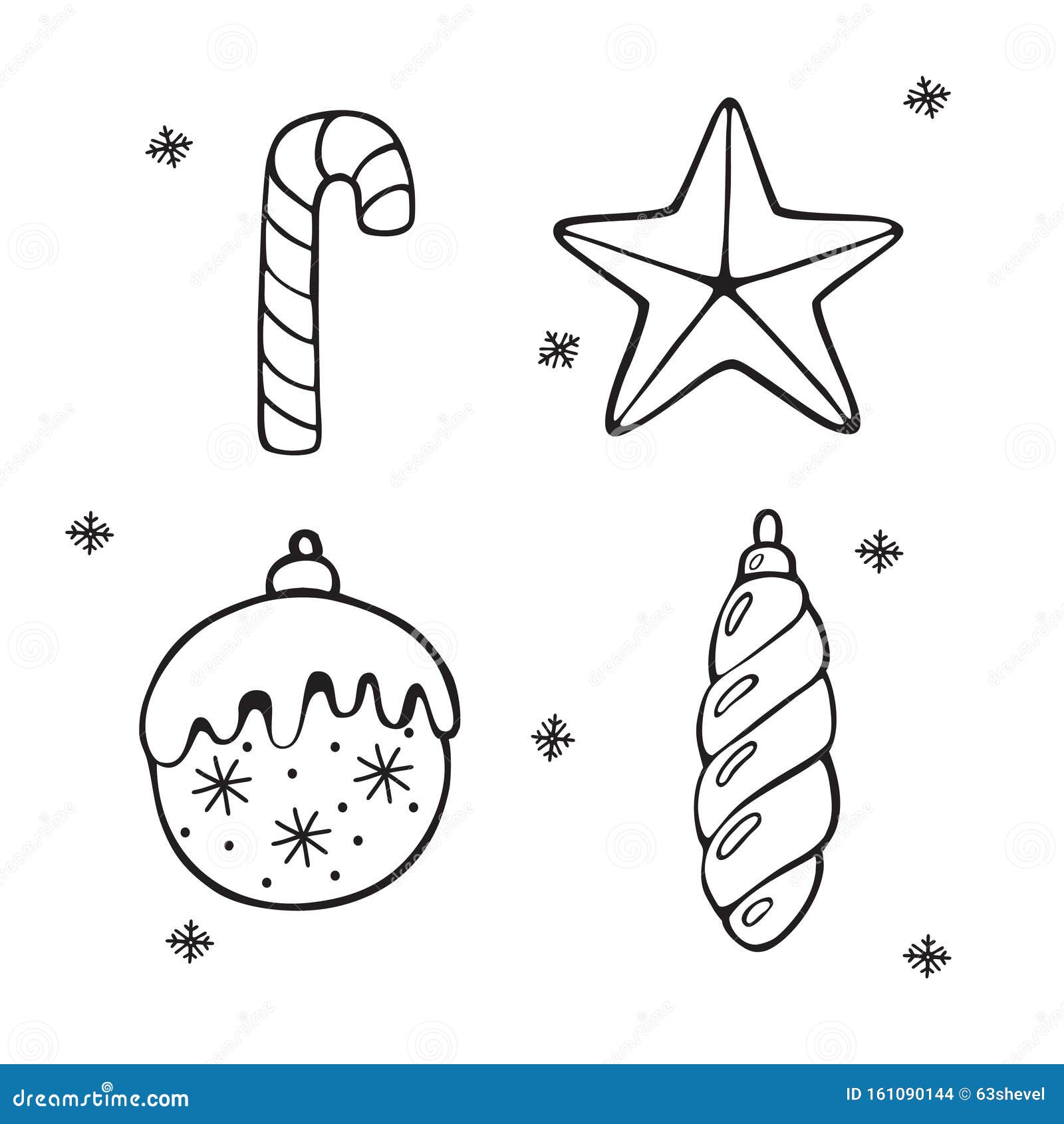 Conjunto De Cuatro Símbolos Y Decoraciones De Navidad Y Año Nuevo Dibujos  De Mano Aislados De Dibujos Animados Vectoriales Ilustración del Vector -  Ilustración de ciclo, bola: 161090144