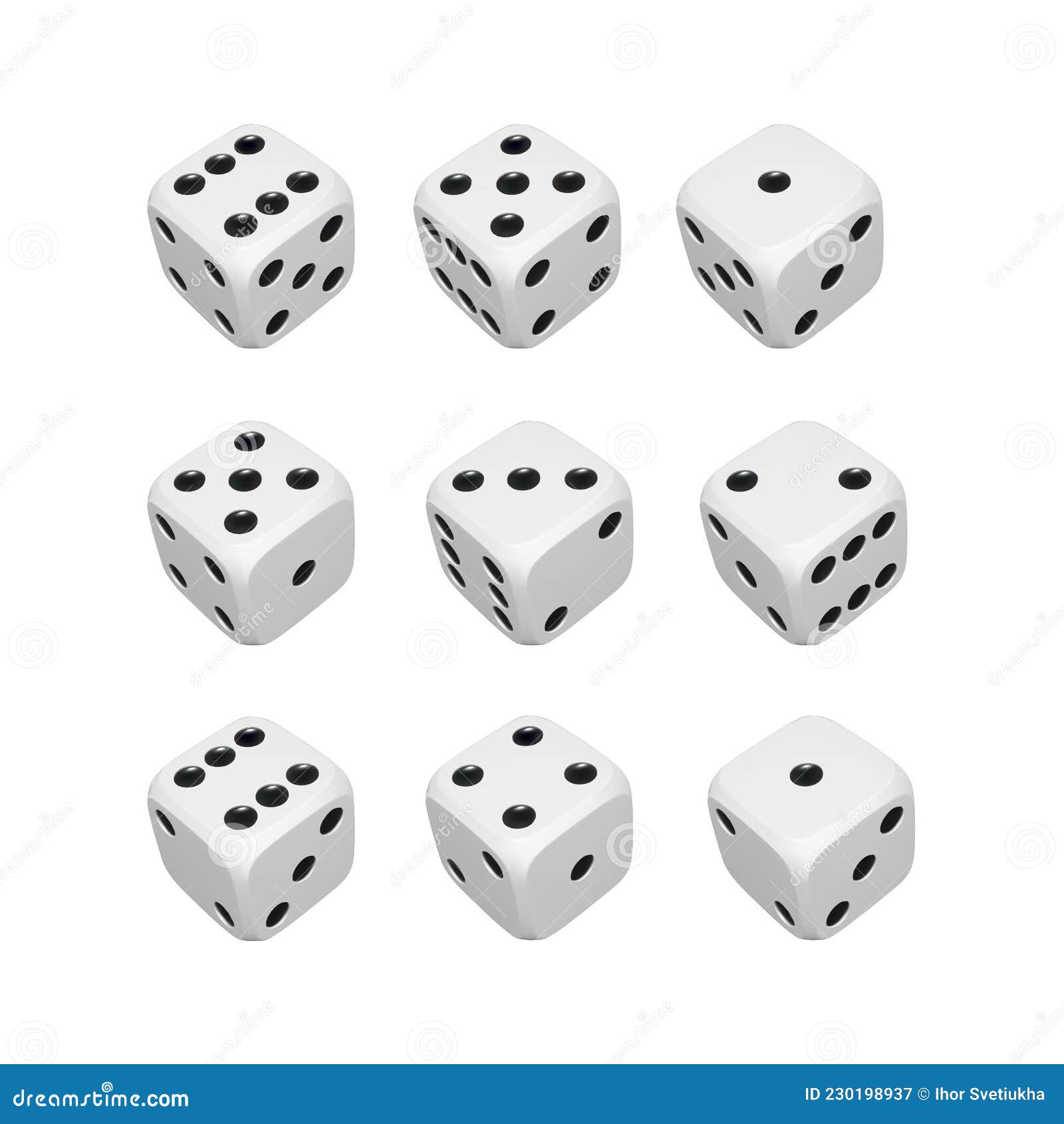 Equipamento de cassino 3d de dados de jogo cubos brancos realistas