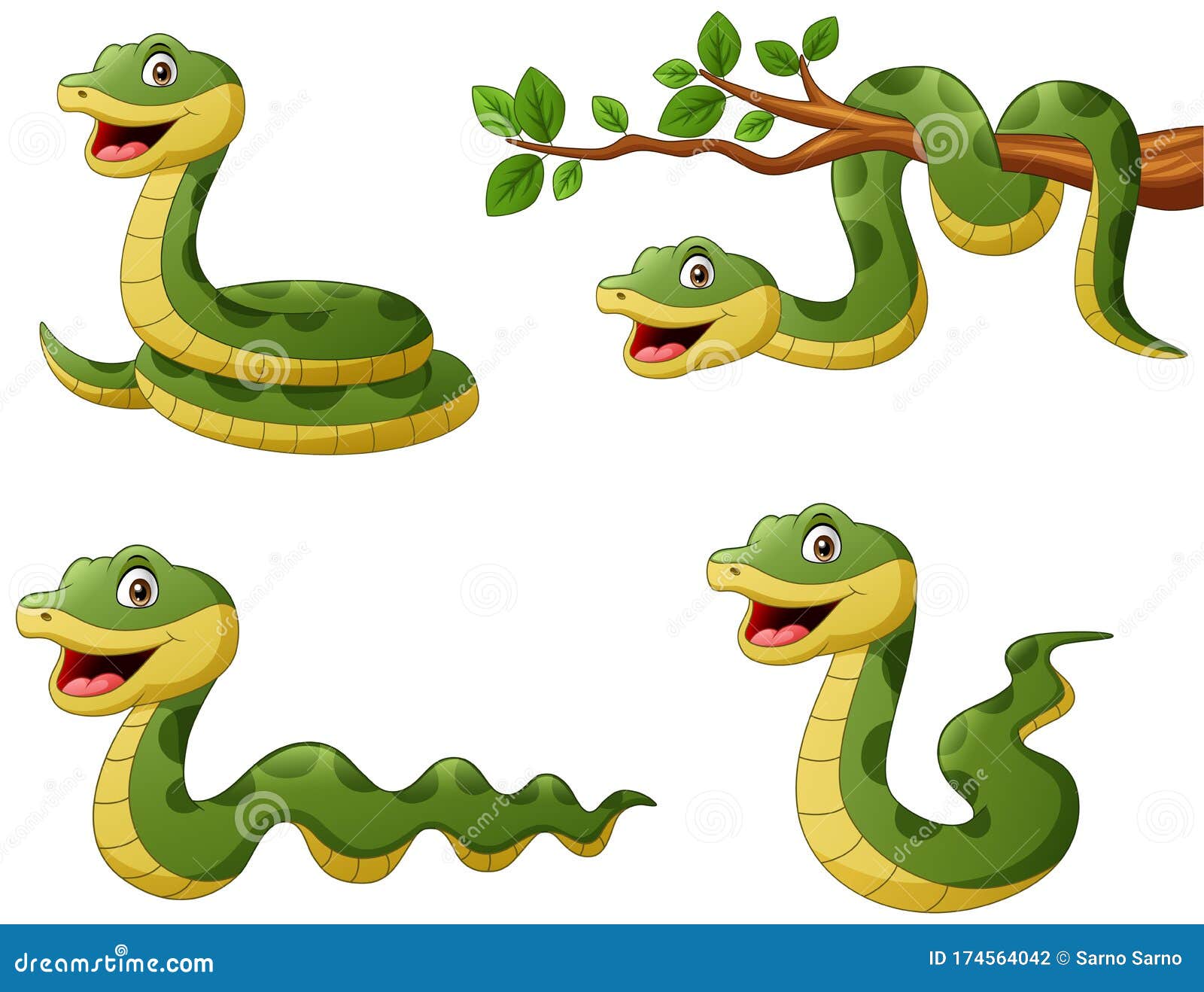 Ilustração dos desenhos animados de cobra verde bonito