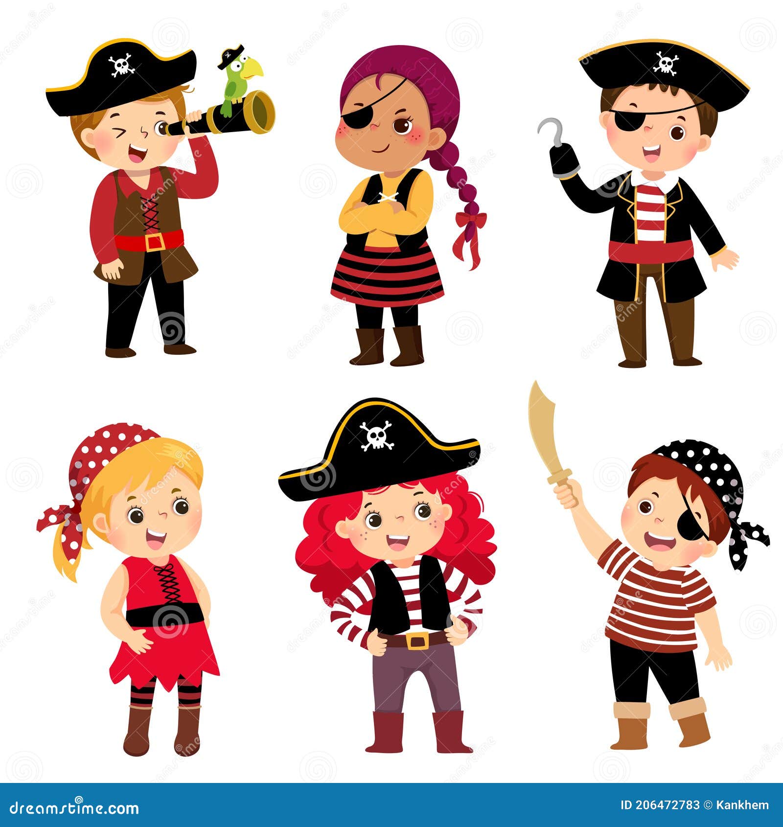 Menino com suas fantasias de pirata para jogos de boneca de papel de vestir  ilustração vetorial