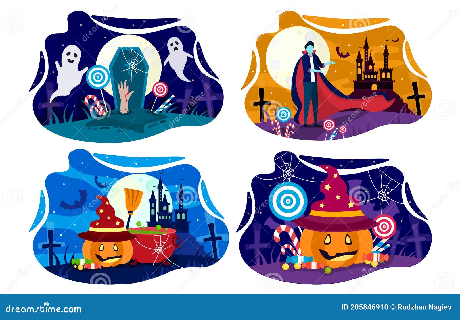 Conjunto De Desenhos Assustadores De Halloween Para Comemoração Ilustração  do Vetor - Ilustração de liso, partido: 205846910